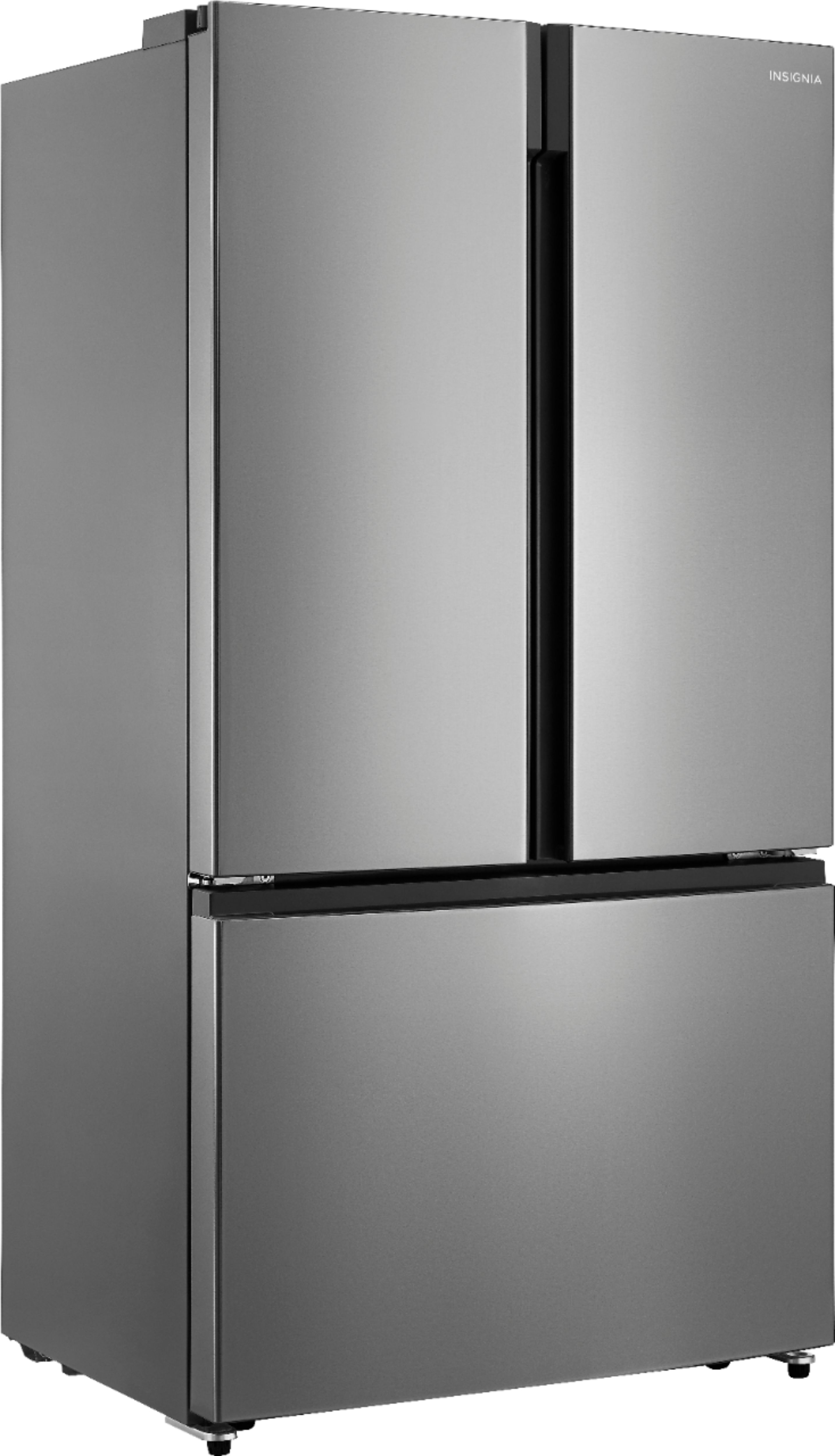 Angle View: Insignia™ - 20.9 Cu. Ft. French Door Counter-Depth Refrigerator - Stainless steel