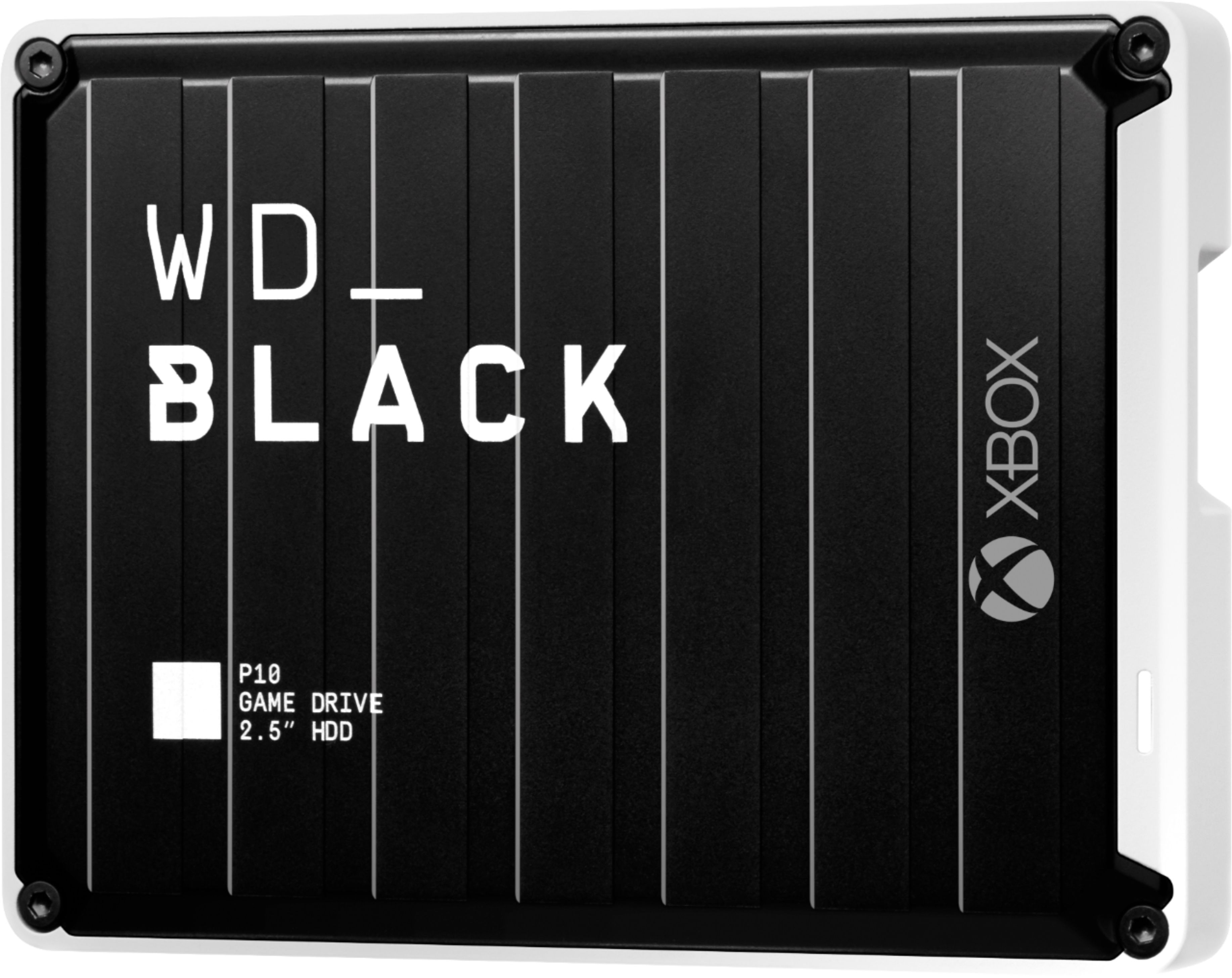Left View: WD - P10 Game Drive For Xbox 3TB External USB 3.2 Gen 1 Portable Hard Drive - Black With White Trim