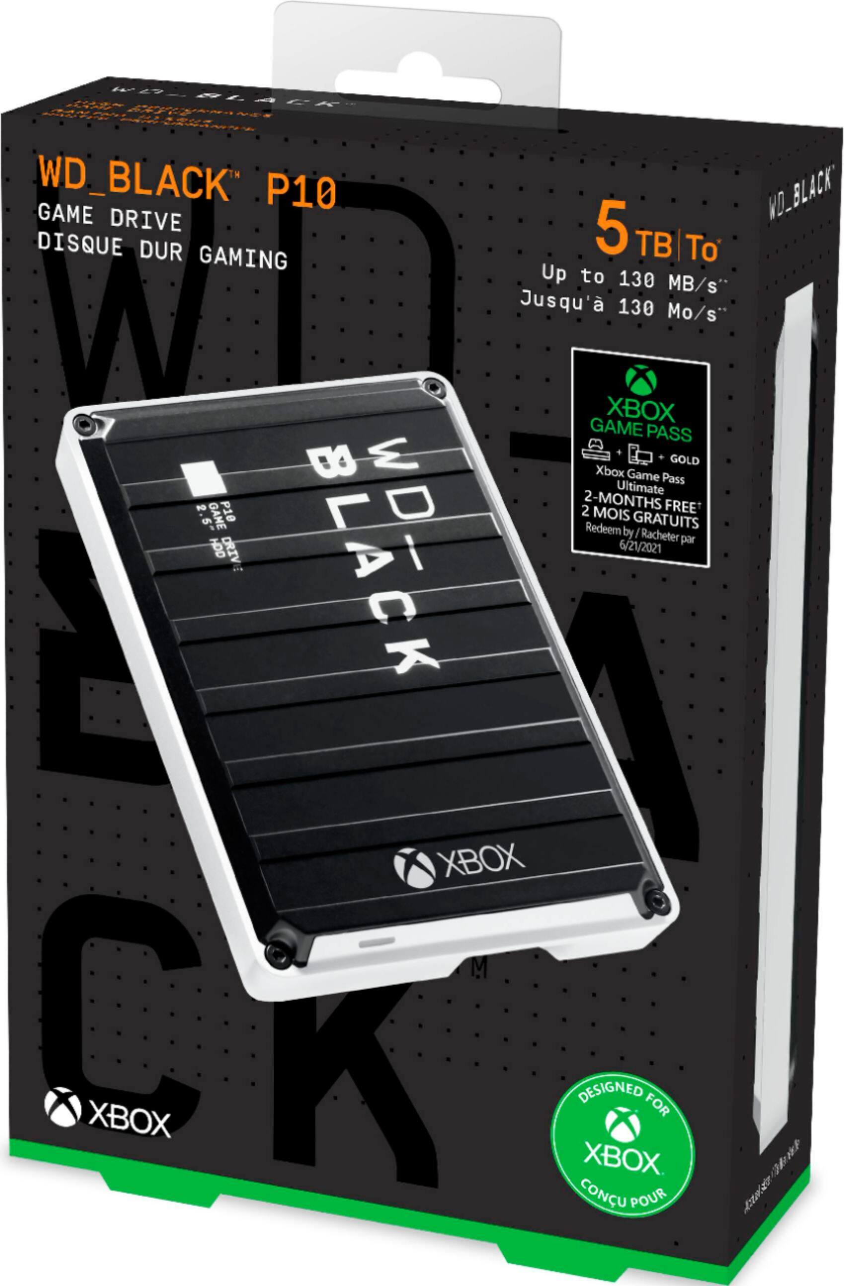 Alt View 17. WD - BLACK P10 Game Drive for Xbox 5TB External USB 3.2 Gen 1 Portable Hard Drive - Black With White Trim.