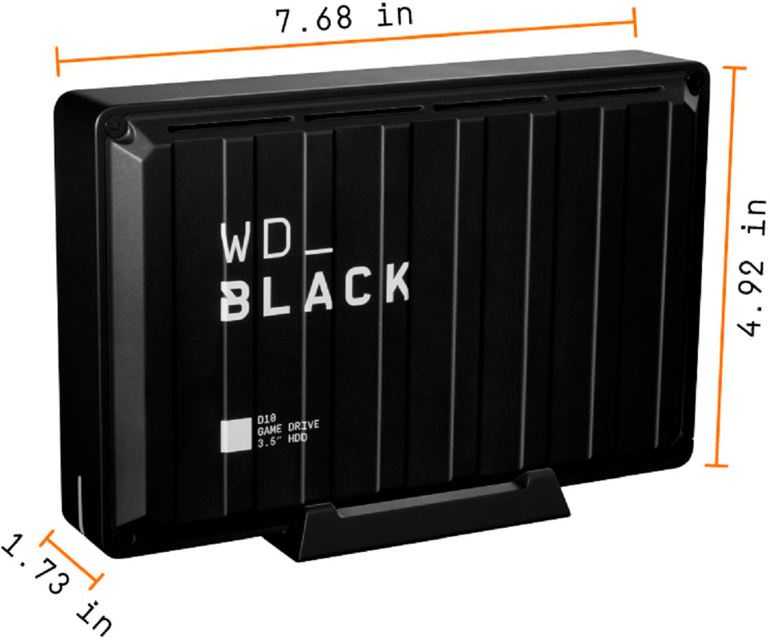 Angle View: WD - BLACK D10 8TB External USB 3.2 Gen 1 Portable Hard Drive - Black