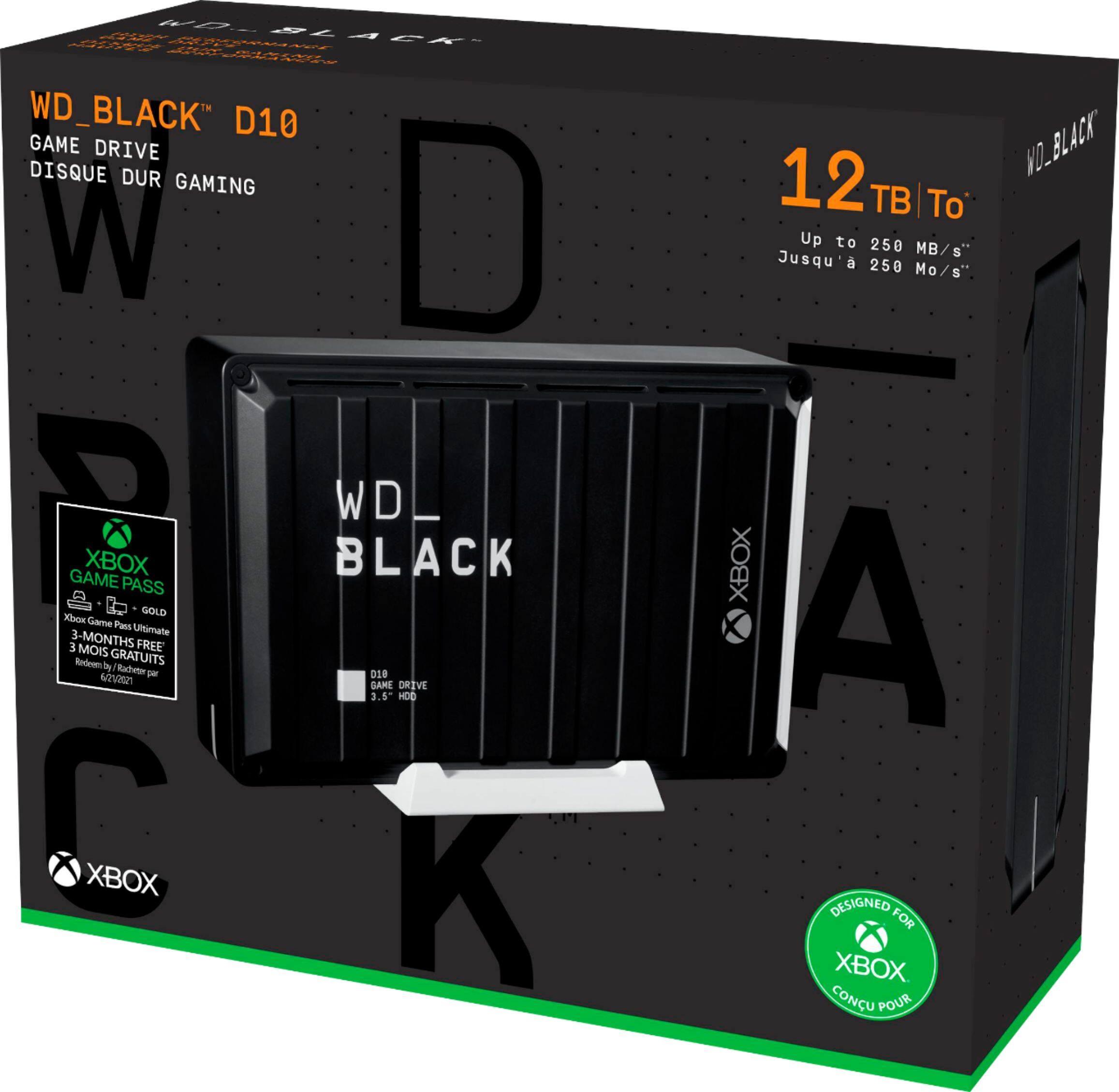 Alt View 19. WD - BLACK D10 Game Drive for Xbox 12TB External USB 3.2 Gen 1 Portable Hard Drive - Black.
