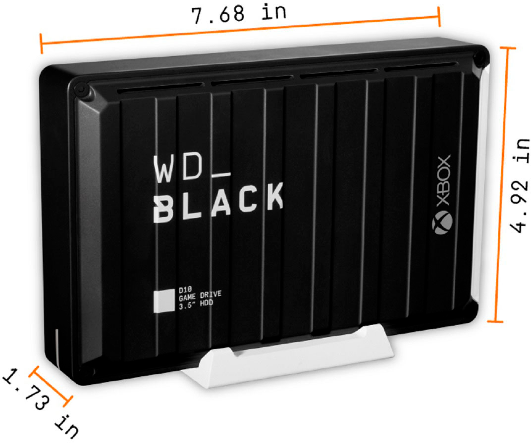Angle View: WD - BLACK D10 Game Drive for Xbox 12TB External USB 3.2 Gen 1 Portable Hard Drive - Black