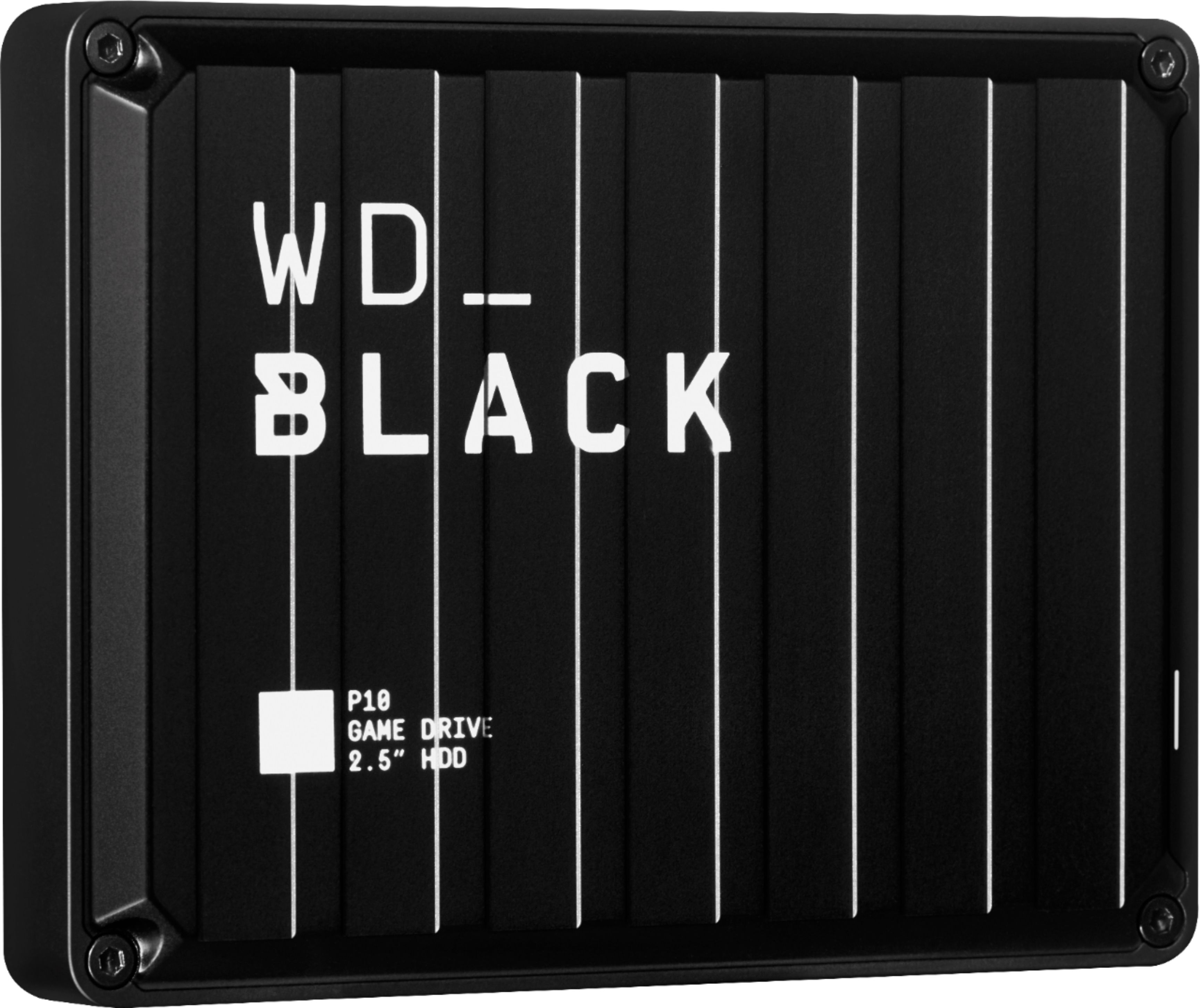 Left View: WD - BLACK P10 4TB External USB 3.2 Gen 1 Portable Hard Drive - Black