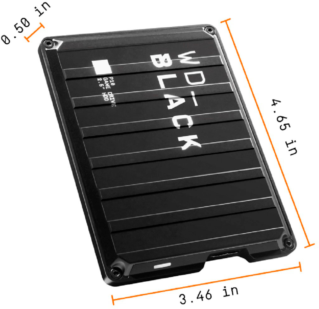 Angle View: WD - BLACK P10 4TB External USB 3.2 Gen 1 Portable Hard Drive - Black