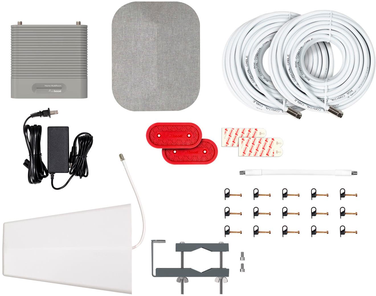 Left. weBoost - Home MultiRoom Cell Phone Signal Booster Kit, Boosts 4G LTE & 5G up to 5,000 sq ft for all U.S. Carriers - Gray.