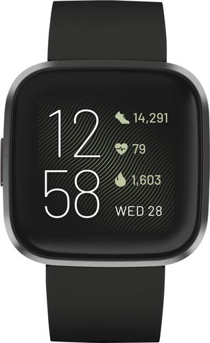 Fitbit – Versa 2 Smartwatch 40mm Aluminum – Black/Carbon with Silicone Band