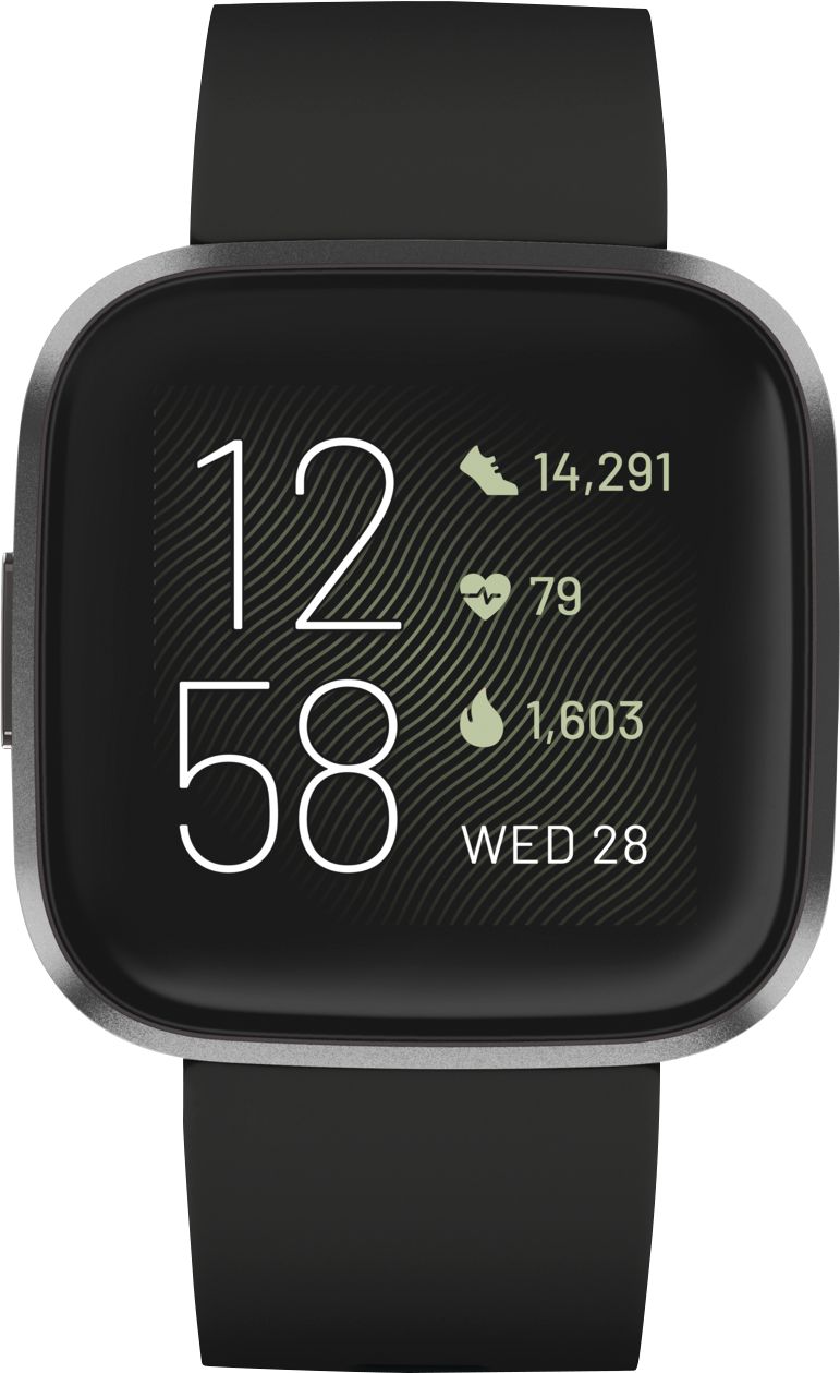 Fitbit - Versa 2 Smartwatch 40mm Aluminum - Black/Carbon with Silicone Band
