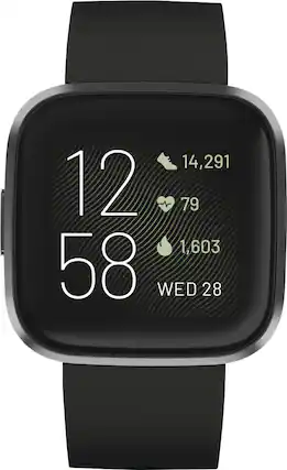 Front. Fitbit - Versa 2 Health & Fitness Smartwatch - Carbon.
