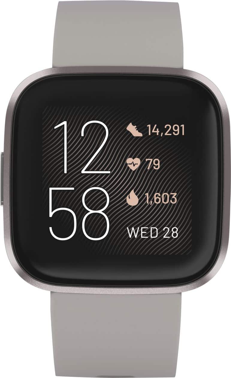Front. Fitbit - Versa 2 Health & Fitness Smartwatch - Mist Gray.