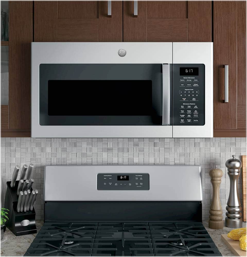 Alt View 12. GE - 1.7 Cu. Ft. Over-the-Range Sensor Fingerprint Resistant Microwave Oven - Stainless Steel.