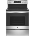 Front Zoom. GE - 5.3 Cu. Ft. Freestanding Electric Convection Range with Self-Cleaning and No-Preheat Air Fry - Stainless Steel.
