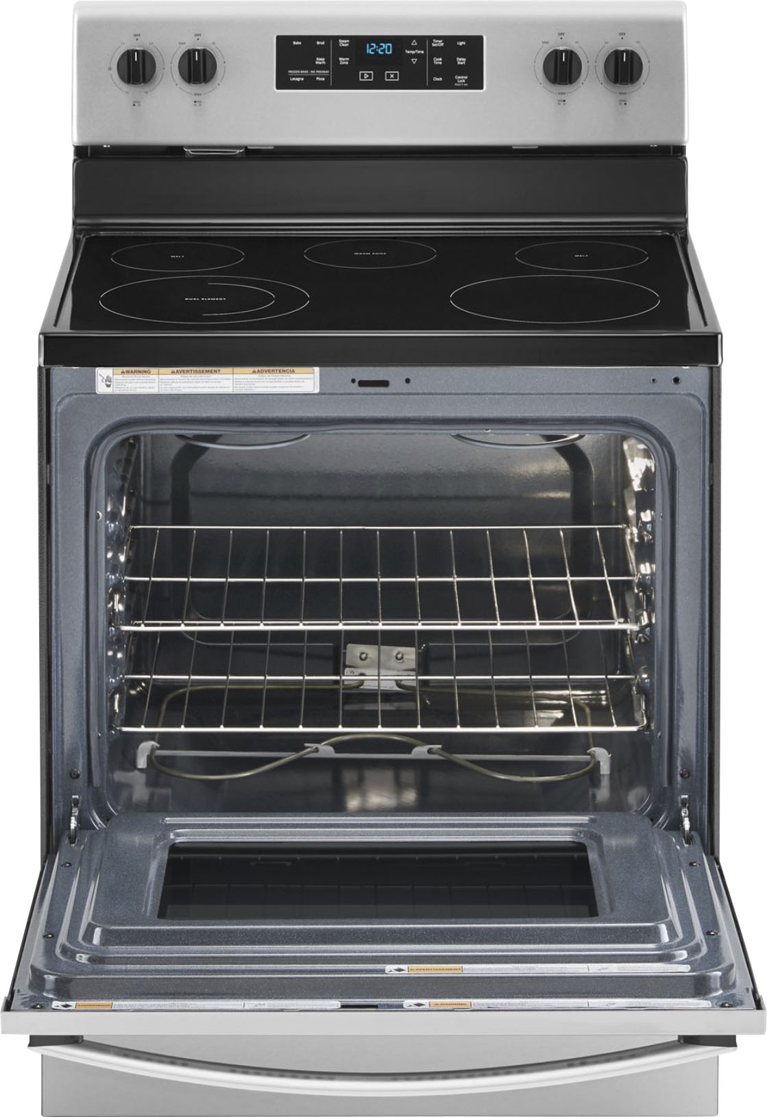 Angle View: Whirlpool - 5.3 Cu. Ft. Freestanding Electric Range with Steam-Cleaning and Frozen Bake™ - Stainless Steel