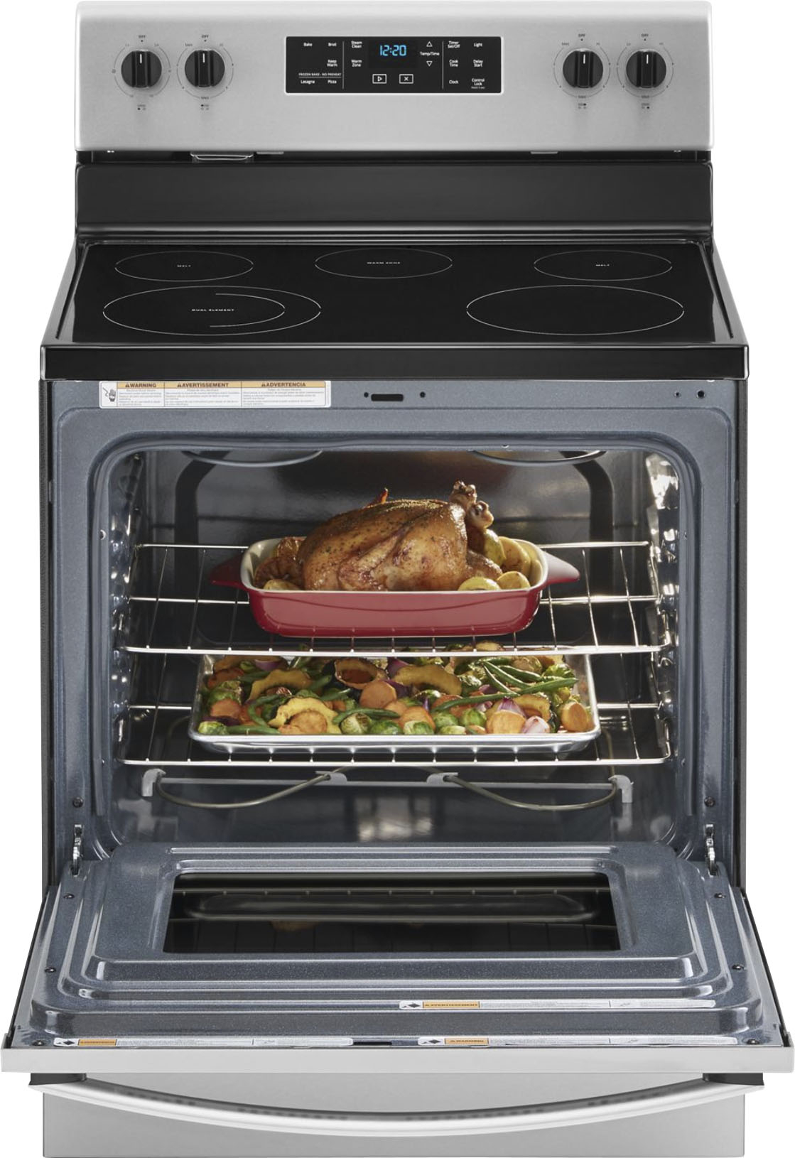 Left View: Whirlpool - 5.3 Cu. Ft. Freestanding Electric Range with Steam-Cleaning and Frozen Bake™ - Stainless Steel