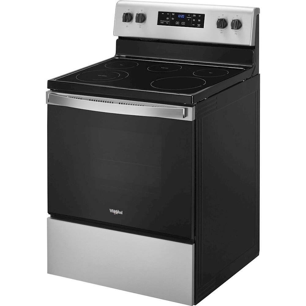 Left View: Whirlpool - 5.3 Cu. Ft. Freestanding Electric Range with Self-Cleaning and Frozen Bake™ - Stainless steel