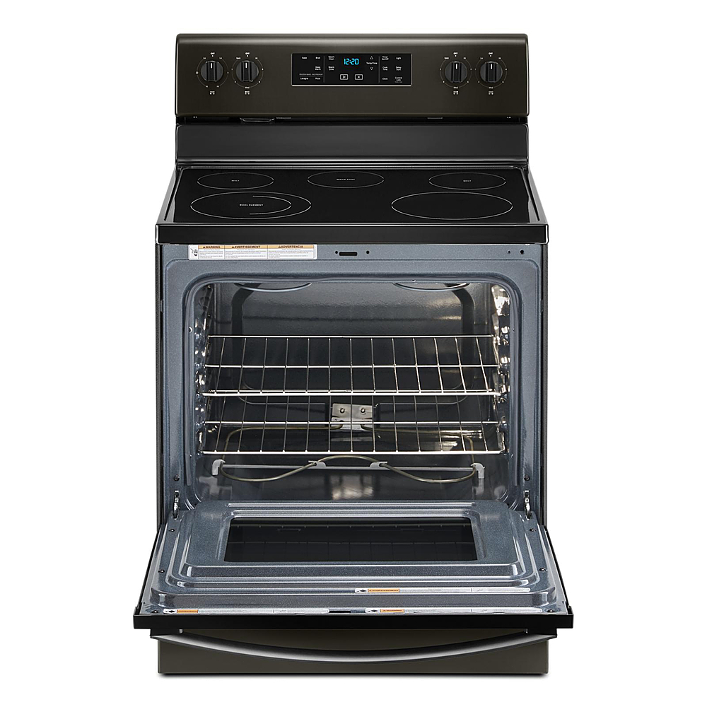 Angle View: Whirlpool - 5.3 Cu. Ft. Freestanding Electric Range with Self-Cleaning and Frozen Bake™ - Black Stainless Steel