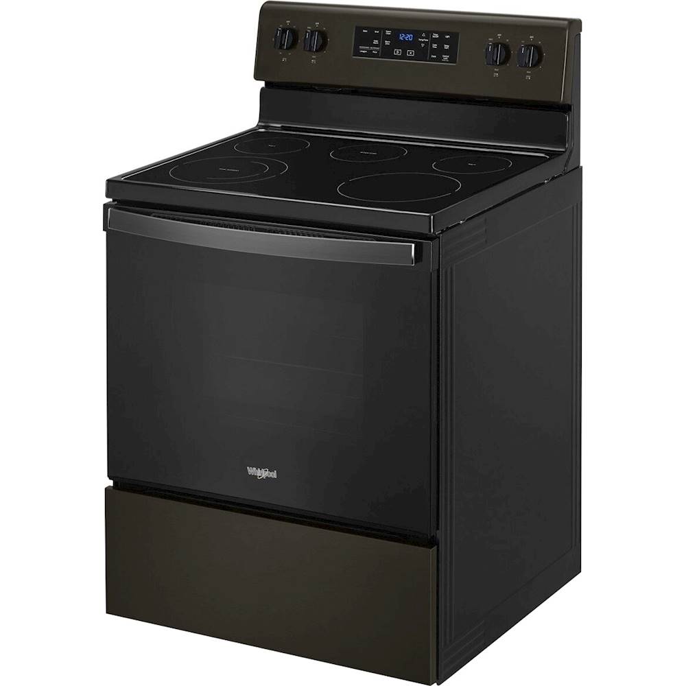 Left View: Whirlpool - 5.3 Cu. Ft. Freestanding Electric Range with Self-Cleaning and Frozen Bake™ - Black Stainless Steel
