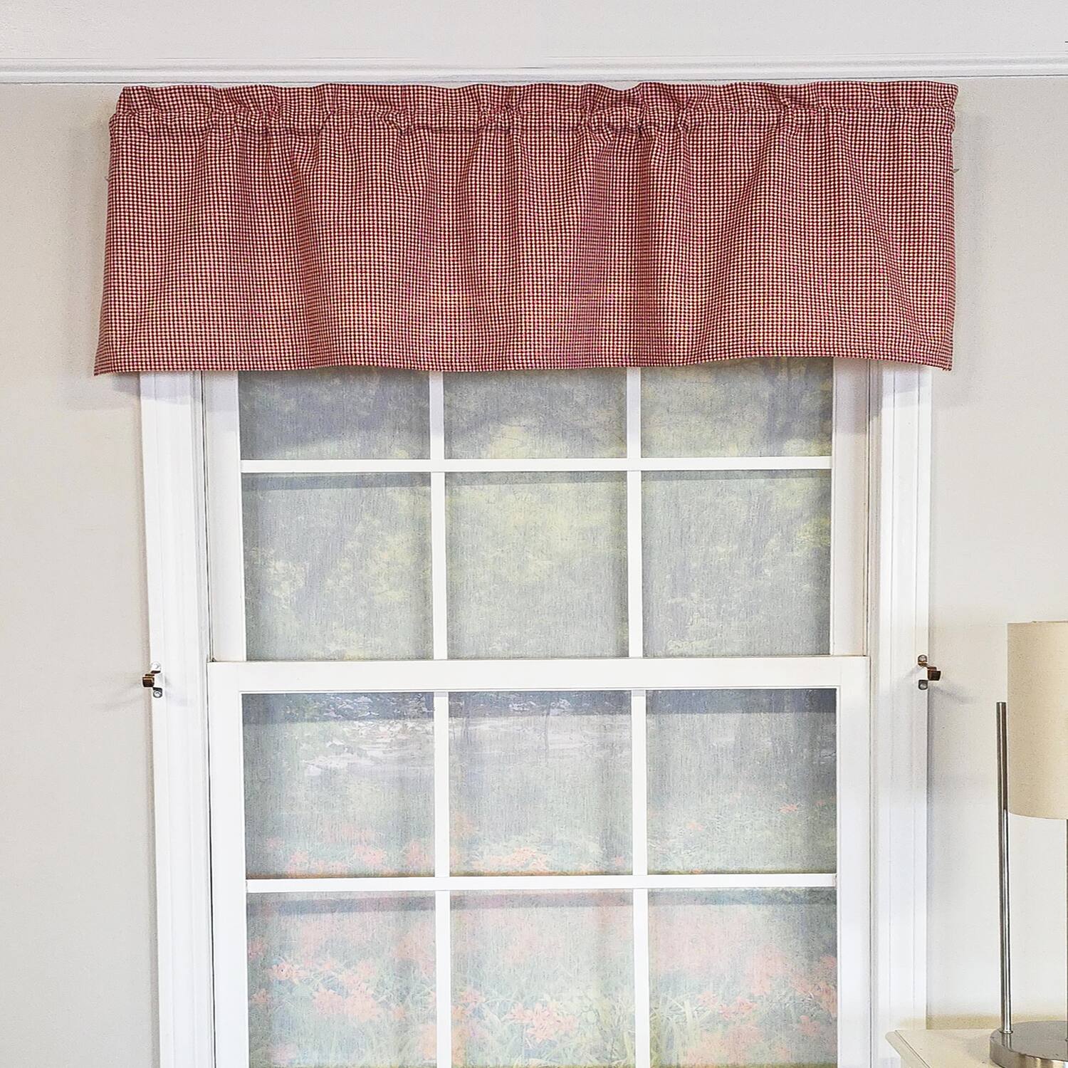 Angle. RLF Home - RLF Home 100% Cotton High Quality Minicheck Tailored Window Valance with 1.5" Rod Pocket 50" W X 12" L Red - Red.