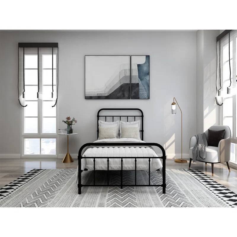 Angle. Hivvago - Hivvago Twin size Farmhouse Metal Bed Frame with Rounded Headboard Footboard - Black.