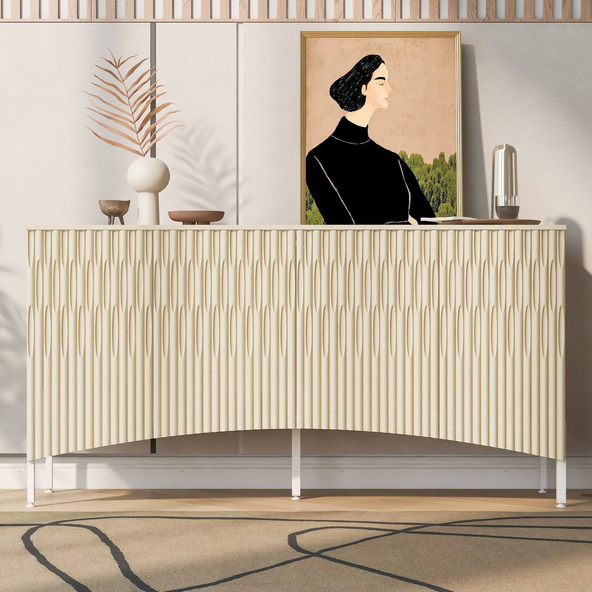 Alt View 1. Boyel Living - Elegant 4-Door Sideboard with Curved Doors and Metal Legs - Beige.