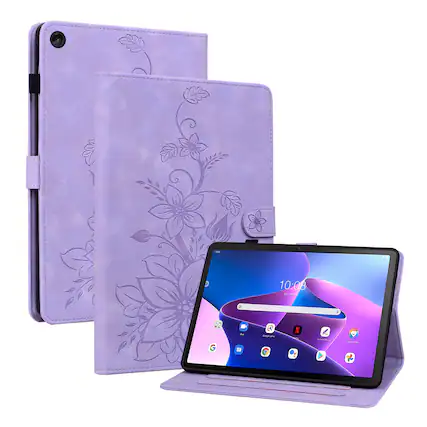 Front. Dteck - Case for Lenovo Tab M10 Plus (3rd Gen) 10.6-inch 2022 with Card Holder Kickstand,Embossed Pattern PU Leather Flip Cover - Purple.