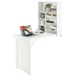 Pefilos - Wall Mounted Fold-Out Convertible Floating Desk Space Saver- Office Furniture, Portable Desk for Home & Office - White