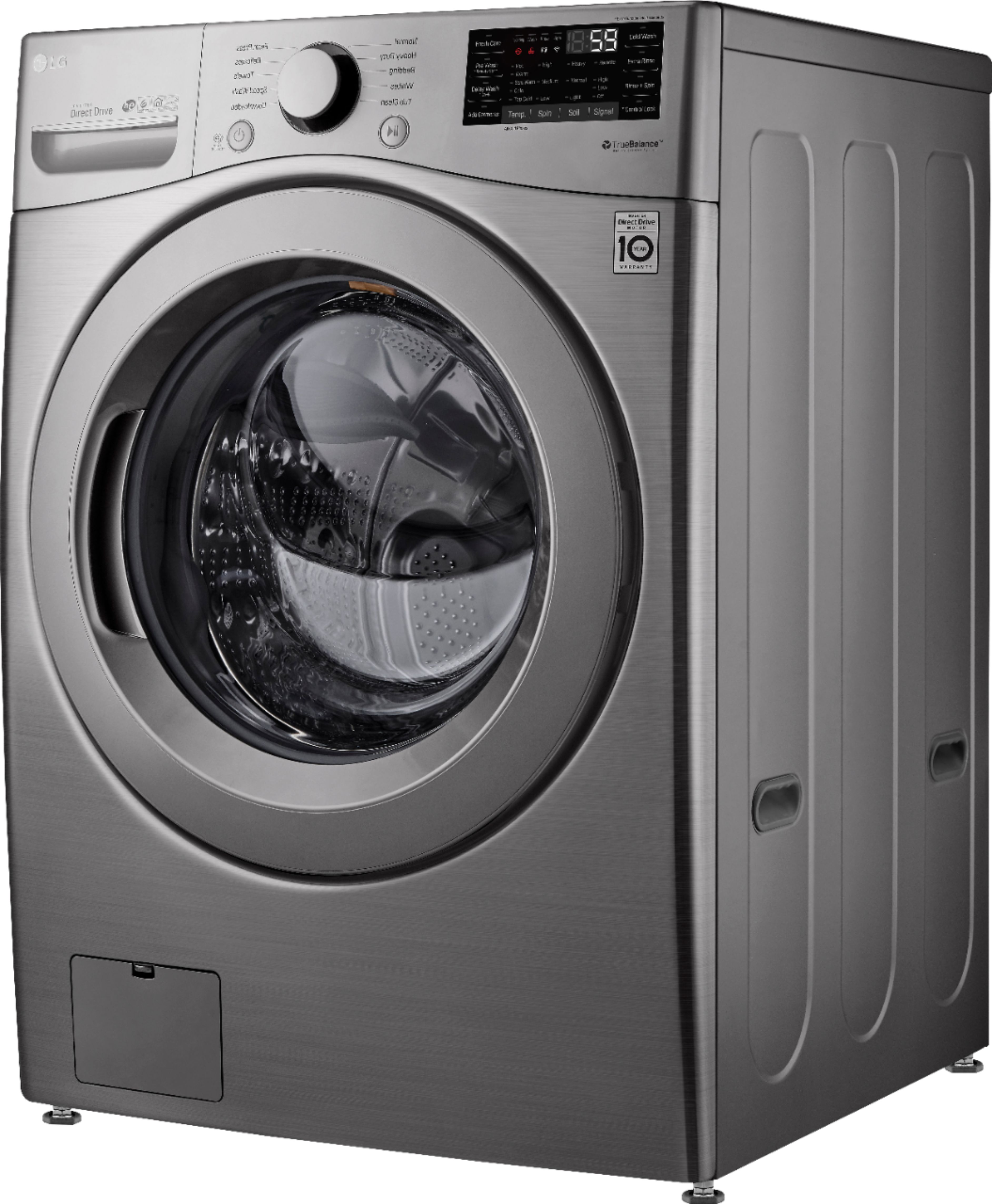 Left View: LG - 4.5 Cu. Ft. 10-Cycle High-Efficiency Front-Loading Washer with 6Motion Technology - Graphite steel