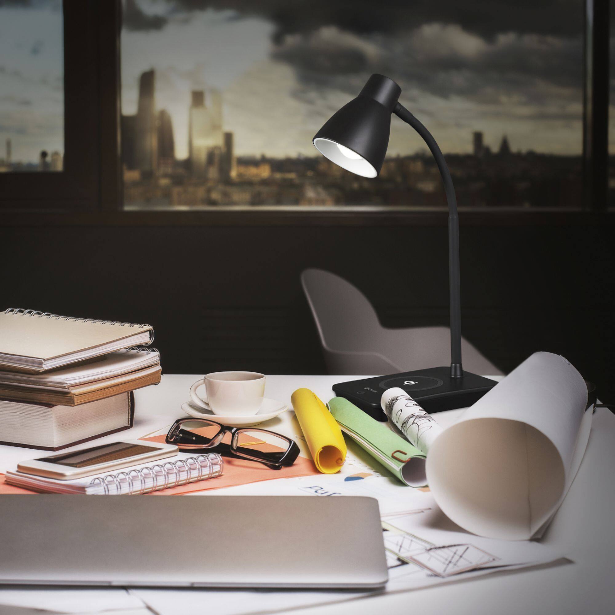 Alt View 17. OttLite - Infuse Adjustable LED Desk Lamp with Qi Charging, Three Brightness Settings, & Clear Sun Technology - Black.