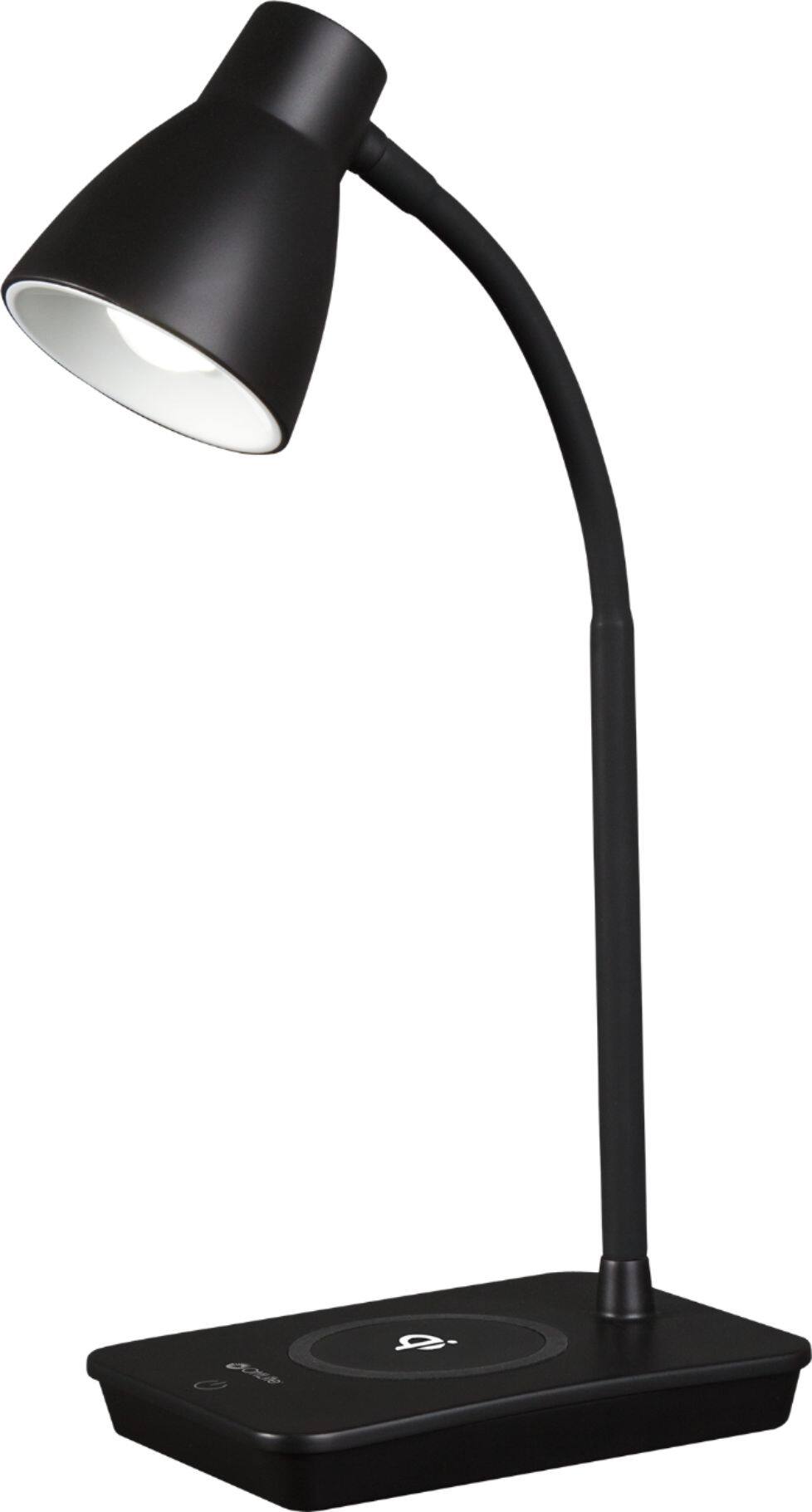 Left. OttLite - Infuse Adjustable LED Desk Lamp with Qi Charging, Three Brightness Settings, & Clear Sun Technology - Black.