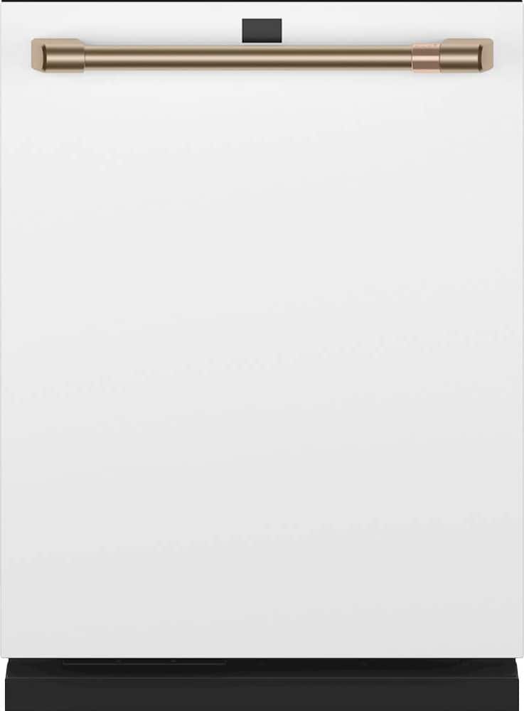 Front. Café - Top Control Built-In Dishwasher with Stainless Steel Tub, 3rd Rack, 39dBA, Customizable - Matte White.