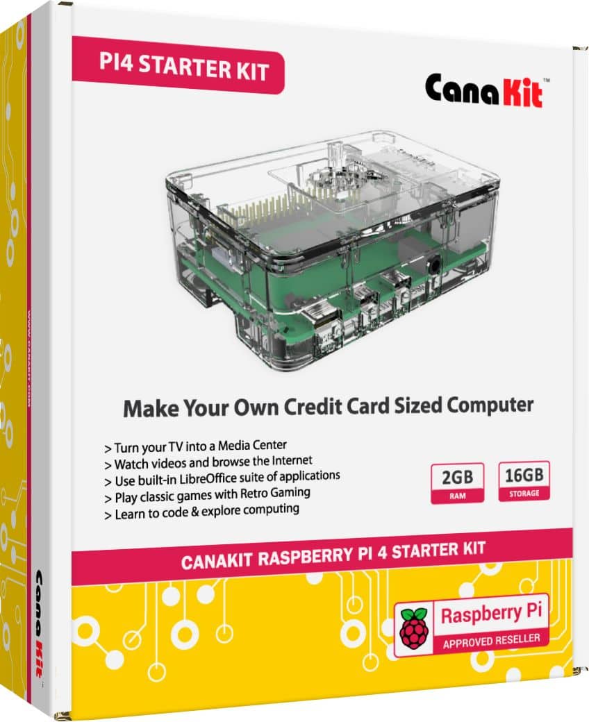 Front. CanaKit - Raspberry Pi 4 2GB Starter Kit - Clear.
