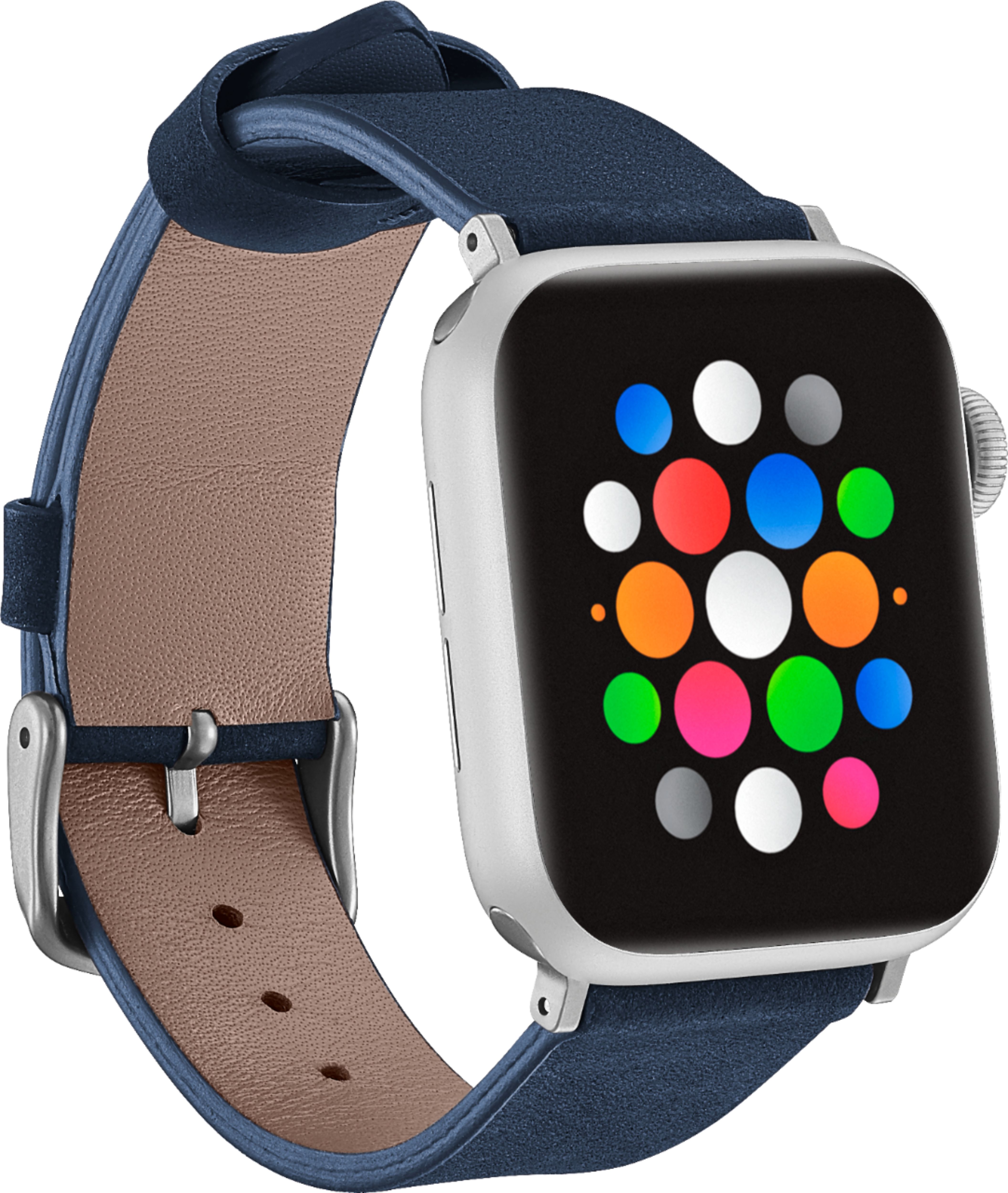 Angle View: Platinum™ - Soft Leather Watch Strap for Apple Watch™ 38mm and 40mm - Navy
