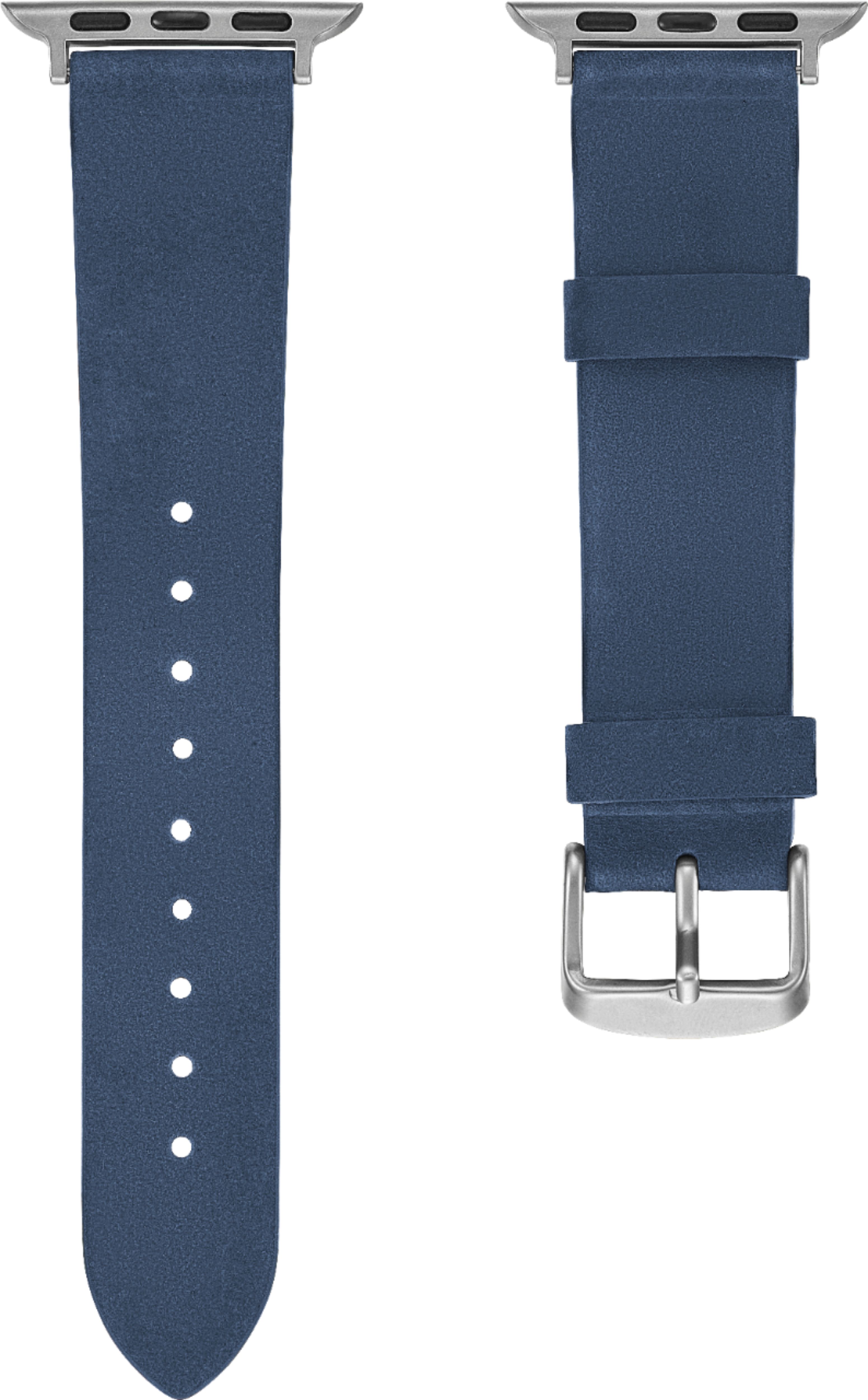 Left View: Platinum™ - Soft Leather Watch Strap for Apple Watch™ 38mm and 40mm - Navy