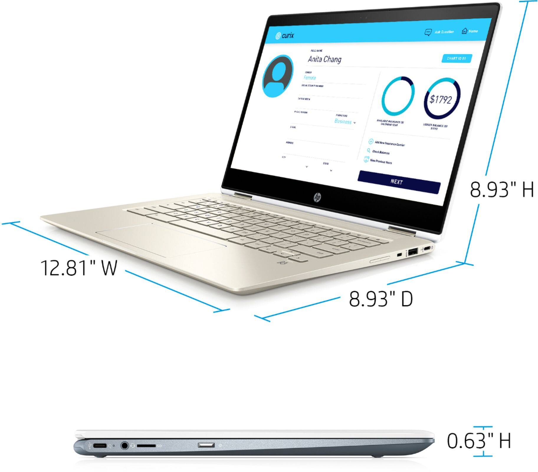 Left. HP - 2-in-1 14" Touch-Screen Chromebook - Intel Core i3 - 8GB Memory - 64GB eMMC Flash Memory.