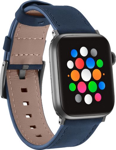 Platinum™ - Soft Leather Watch Strap for Apple Watch™ 42mm and 44mm - Navy