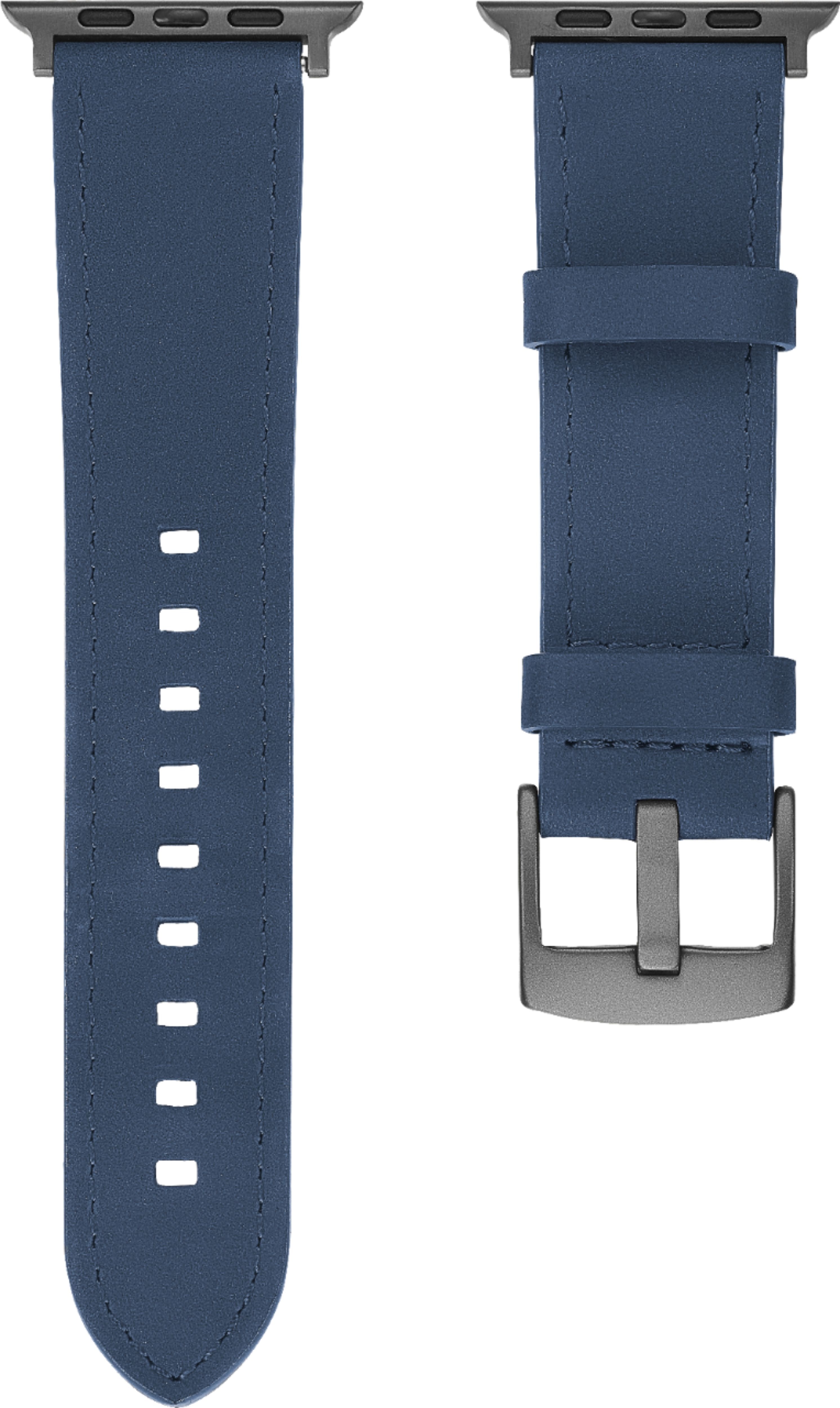 Left View: Platinum™ - Soft Leather Watch Strap for Apple Watch™ 42mm and 44mm - Navy