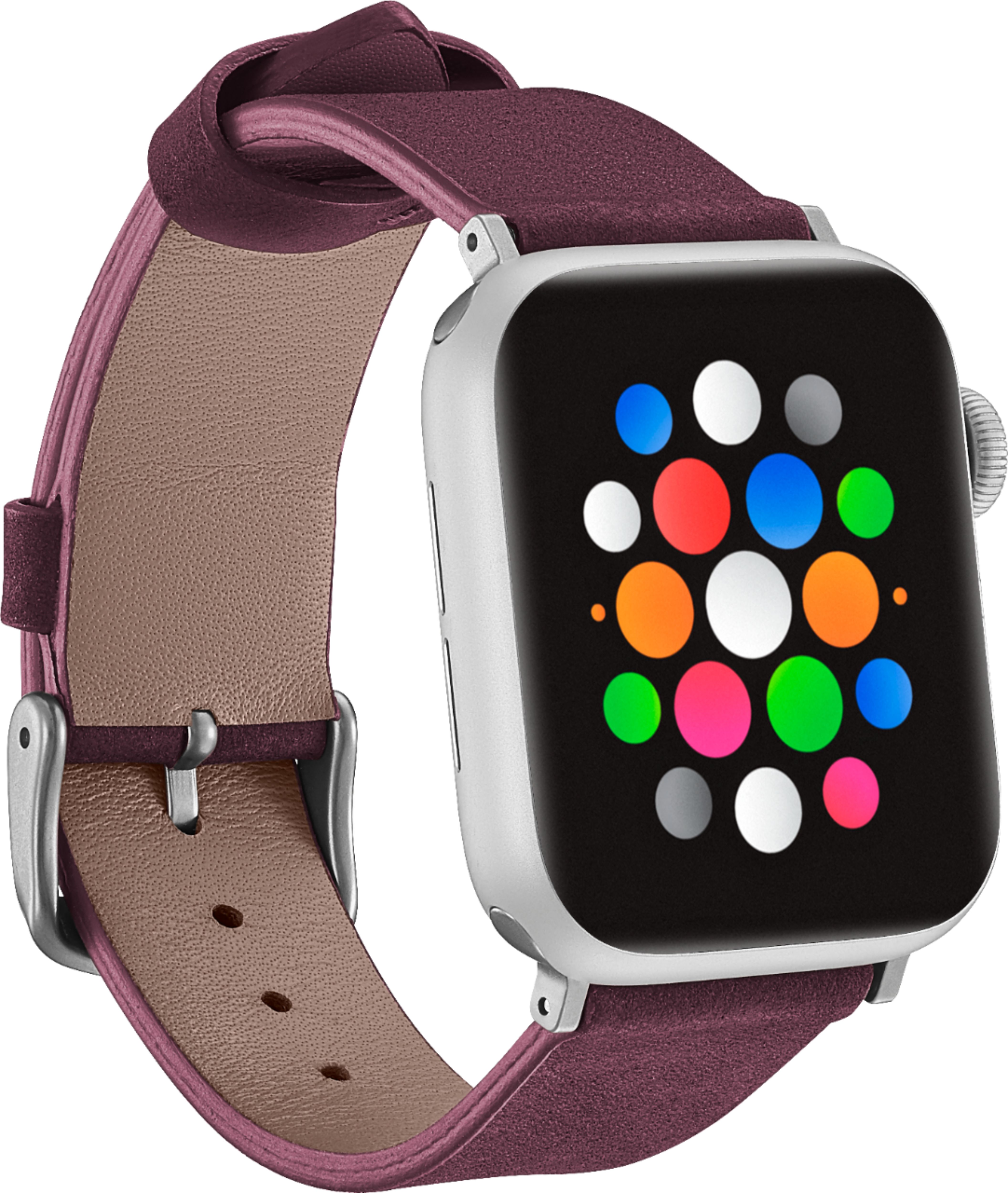 Angle View: Platinum™ - Soft Leather Watch Strap for Apple Watch™ 38mm and 40mm - Maroon