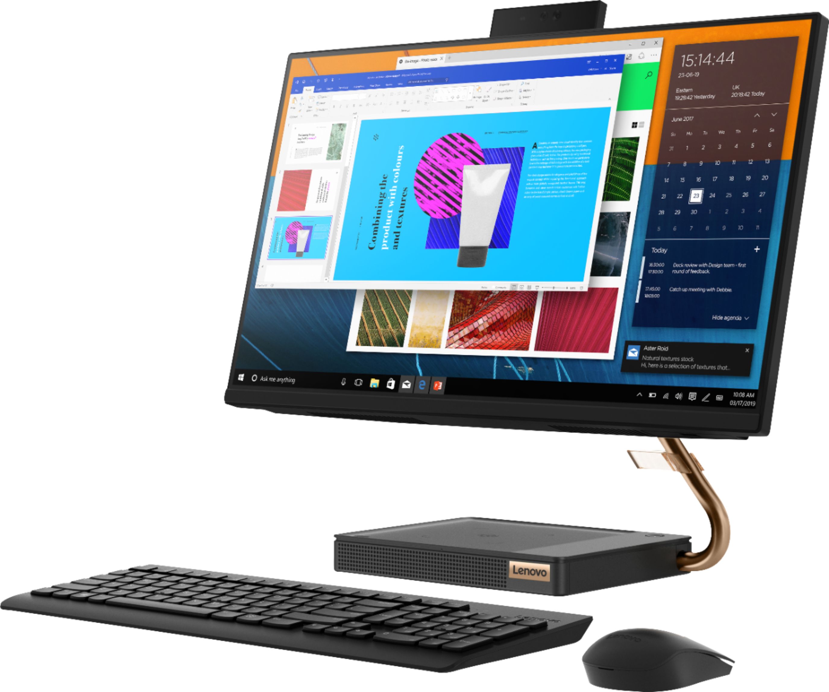 Left View: Lenovo - A540-24API 23.8" Touch-Screen All-In-One - AMD Ryzen 3-Series - 8GB Memory - 256GB Solid State Drive - Black