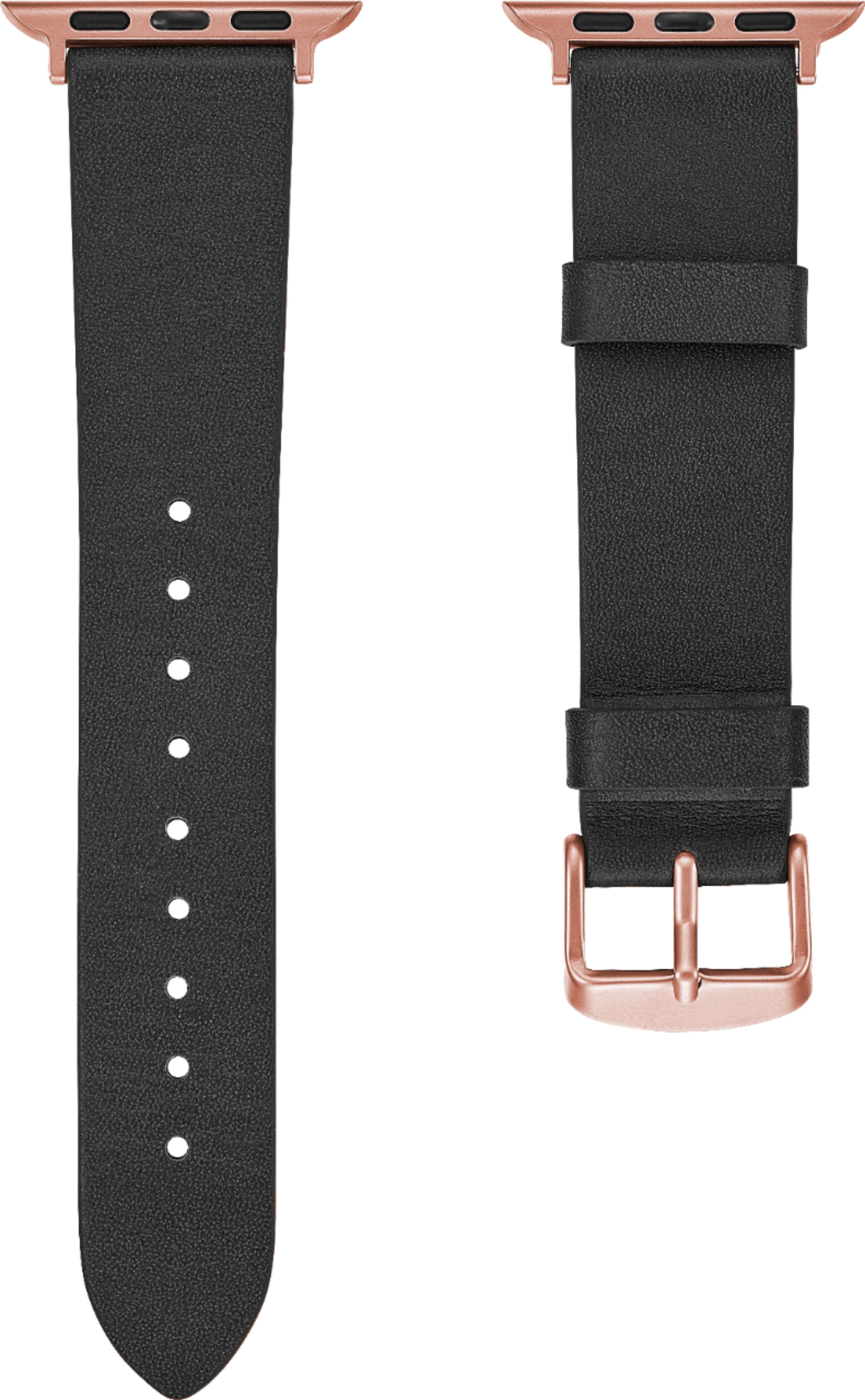 Left View: Platinum™ - Horween Leather Band for Apple Watch 38mm, 40mm, Apple Watch Series 7 41mm and Apple Watch Series 8 41mm - Black