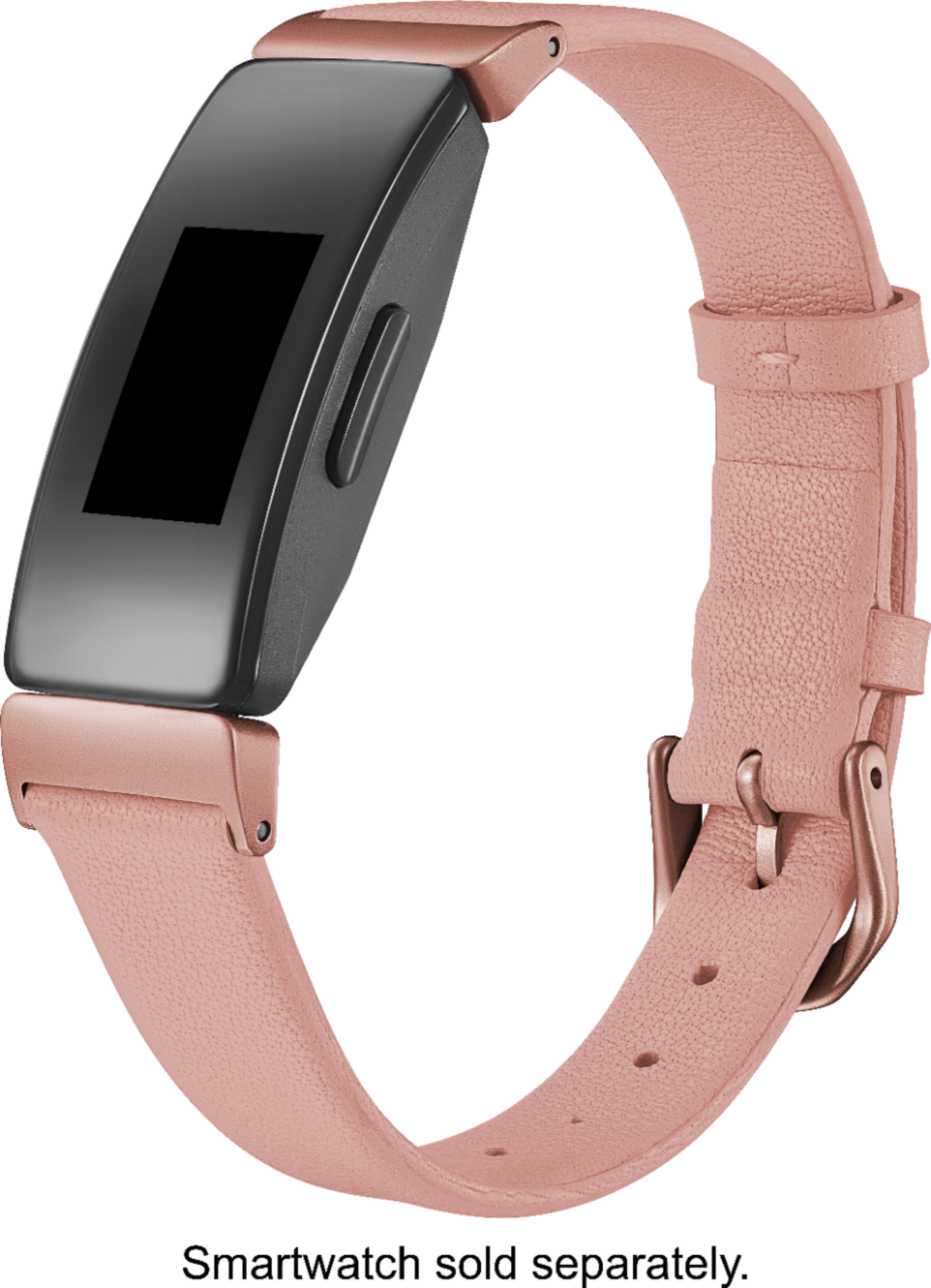Left View: Platinum™ - Leather Band for Fitbit Inspire and Inspire HR - Pink