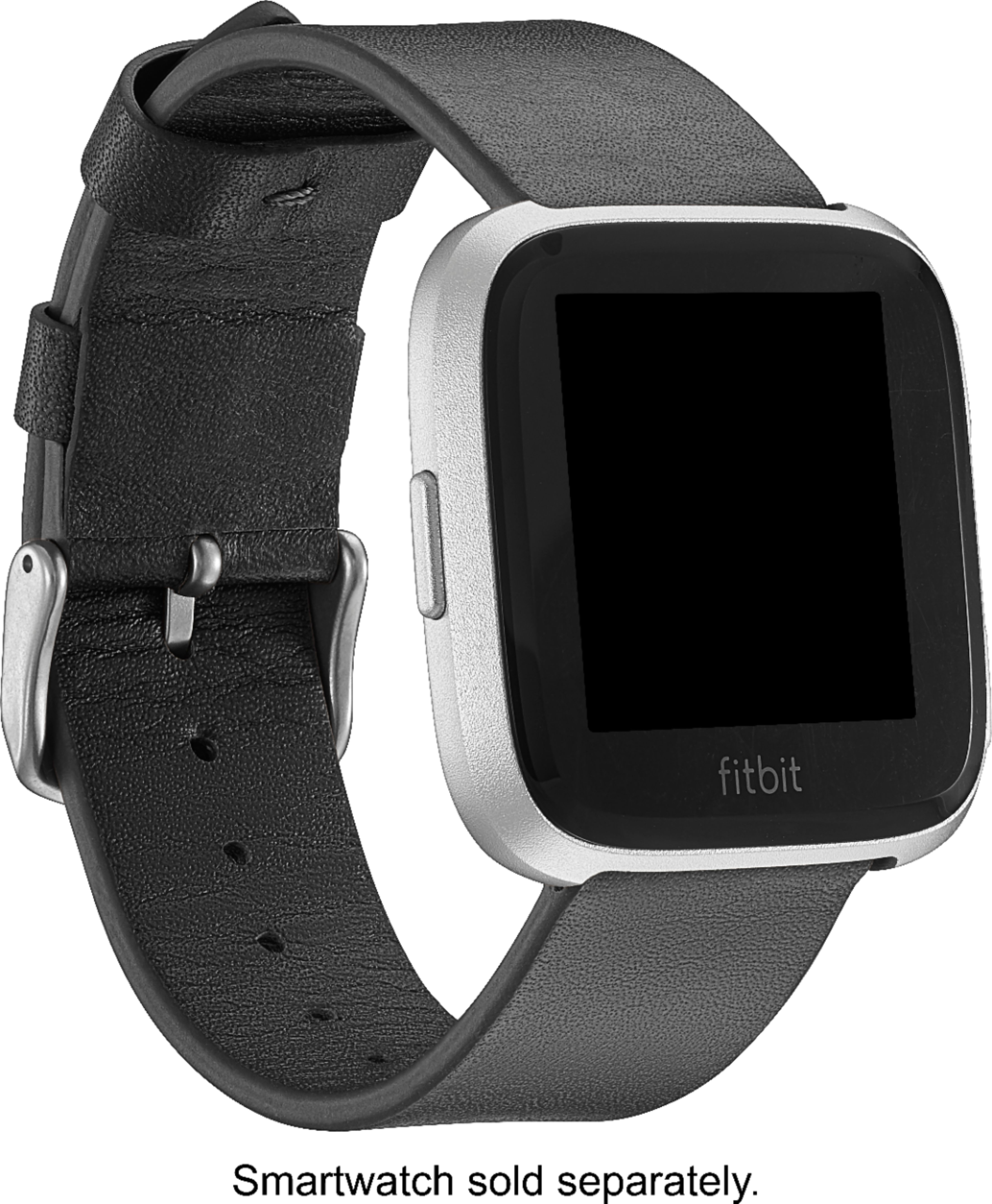 Angle View: Platinum™ - Horween Leather Watch Band for Fitbit Versa 2, Fitbit Versa and Fitbit Versa Lite - Black