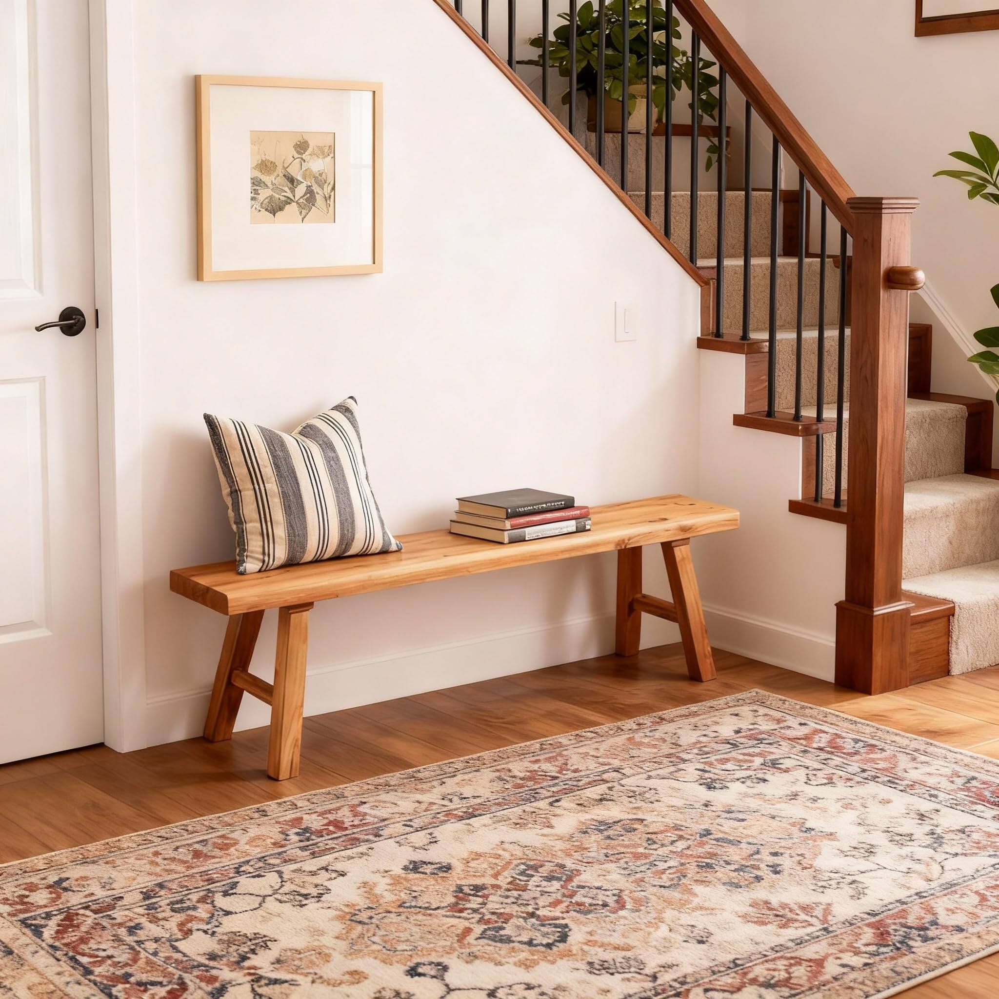 Back. JETRANSPORT - Wood Bench Indoor Rustic Farmhouse Narrow Entryway With Solid Durable And Sturdy Skinny Benches For Dining - 39 inch.