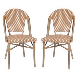 Emma + Oliver - Colmar Indoor/Outdoor Stacking Bistro Chairs with Aluminum Frame - Natural & White/Light Natural Frame