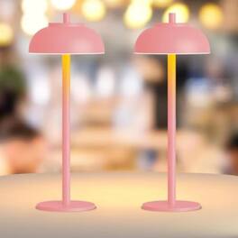 Luckbyte - Set Of 2 Rechargeable Table Lamps, IP65 Waterproof, Adjustable Height, Dimmable, Battery Operated - Pink