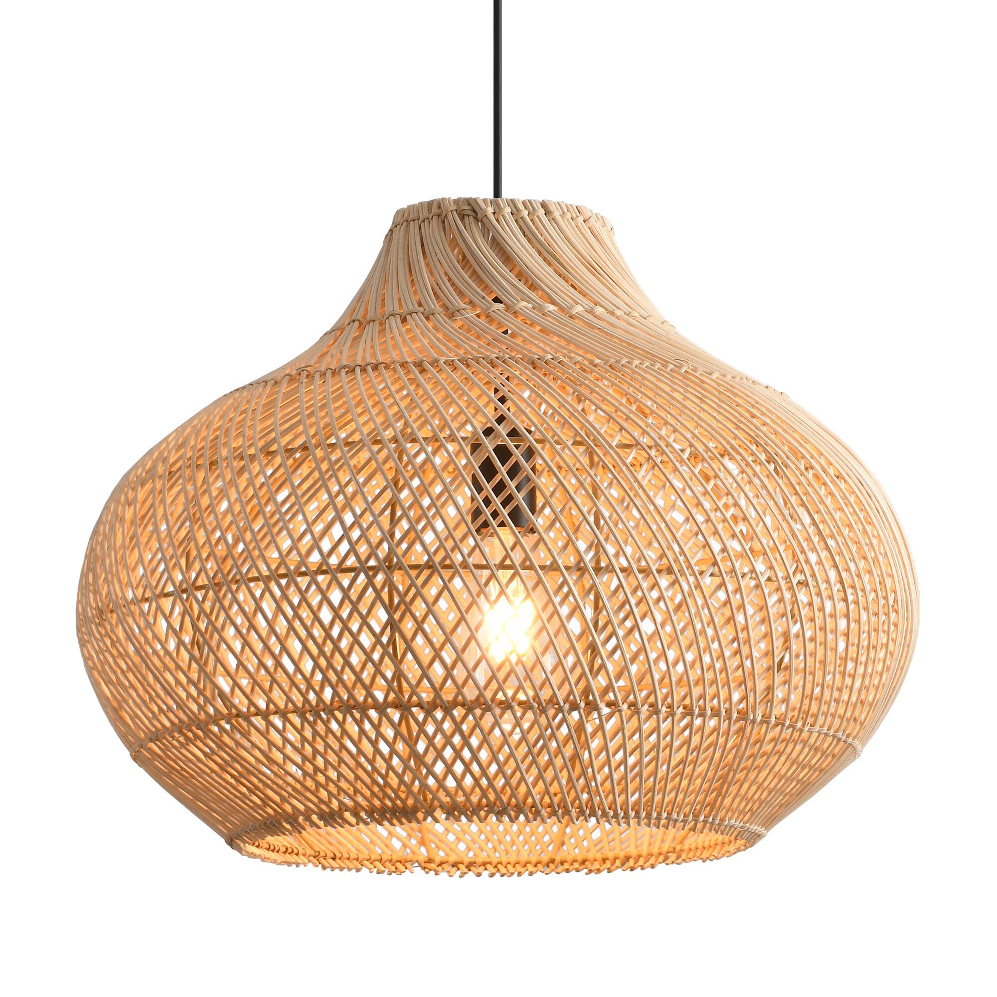 Alt View 7. Parrot Uncle - 1-Light Retro Brown Rattan Hand-Woven Dome Hanging Pendant Light - Brown.
