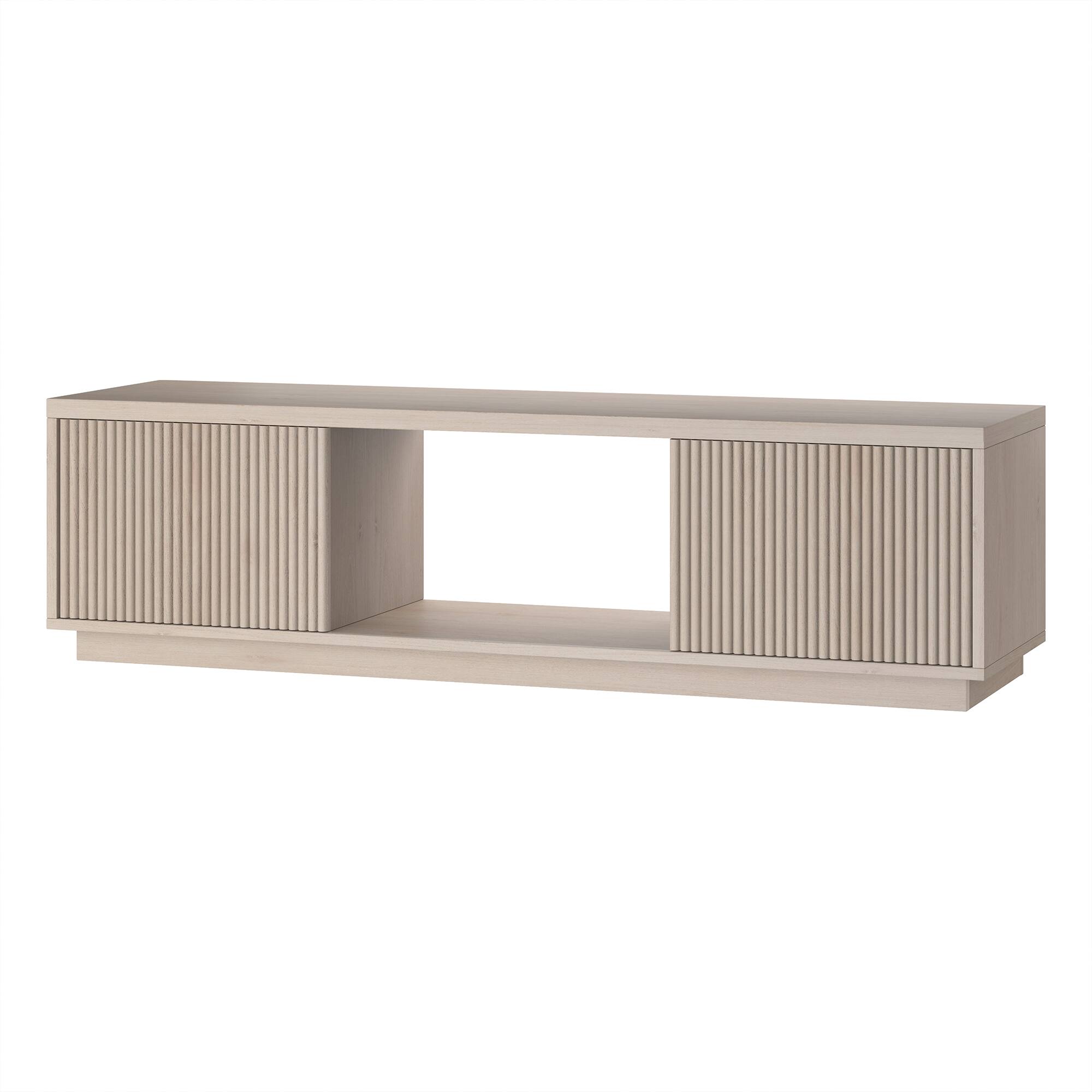 Left. Hudson&Canal - Dorian Rectangular Fluted TV Stand for TV's up to 65" in Alder White - Alder White.