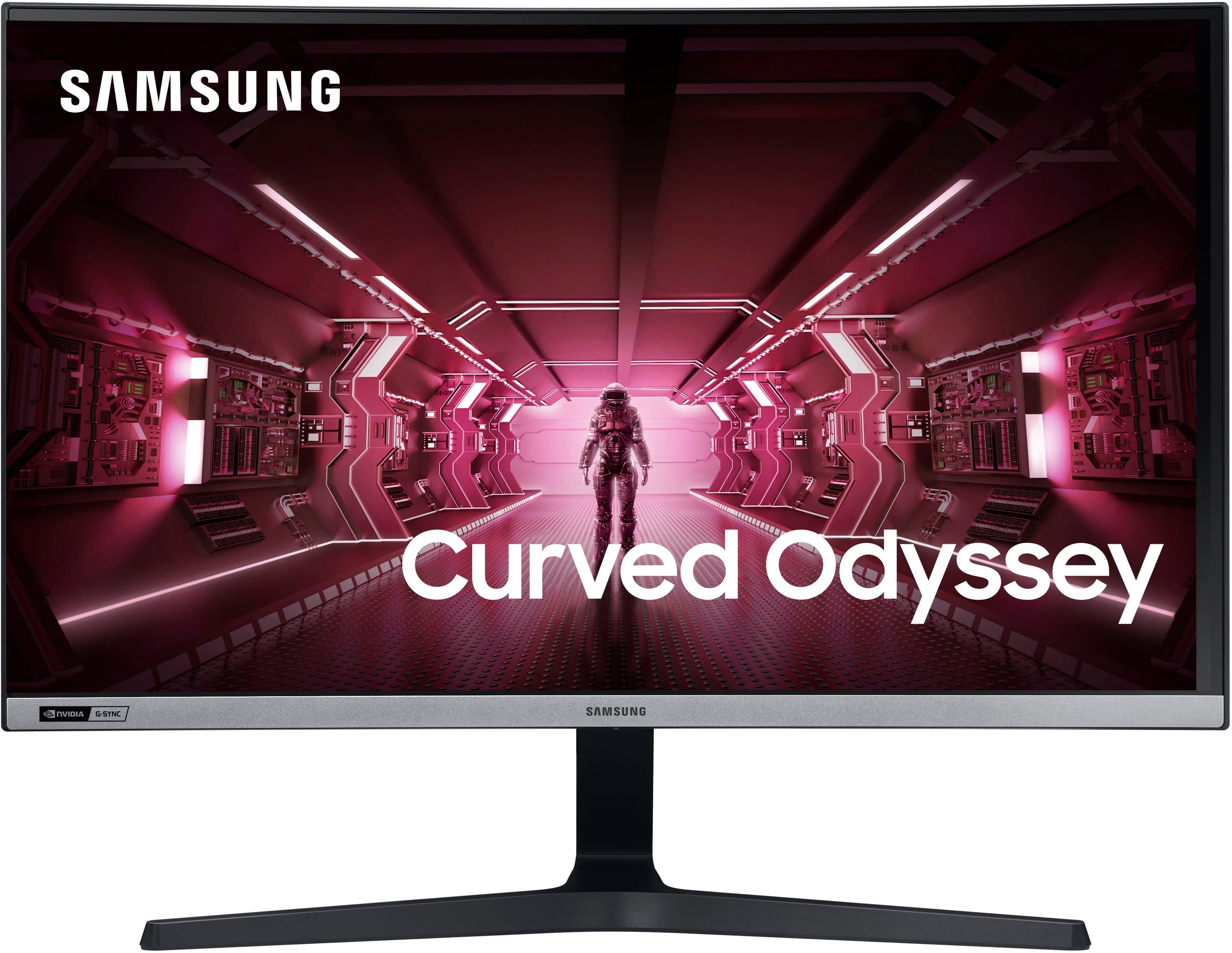 Front. Samsung - 27” Odyssey Gaming CRG5 Series LED Curved 240Hz FHD Monitor with G-SYNC Compatibility - Dark Blue/Gray.