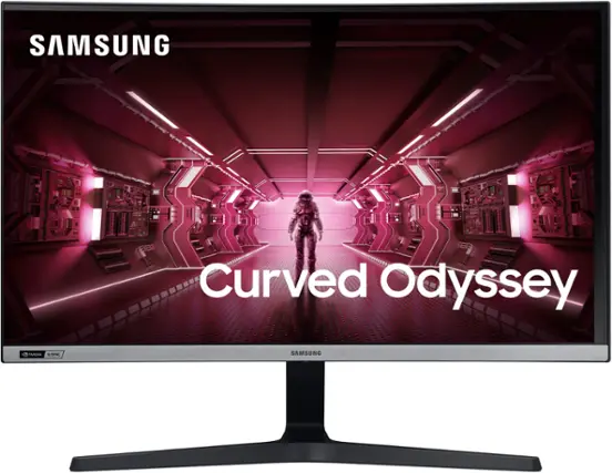 Front. Samsung - 27” Odyssey Gaming CRG5 Series LED Curved 240Hz FHD Monitor with G-SYNC Compatibility - Dark Blue/Gray.