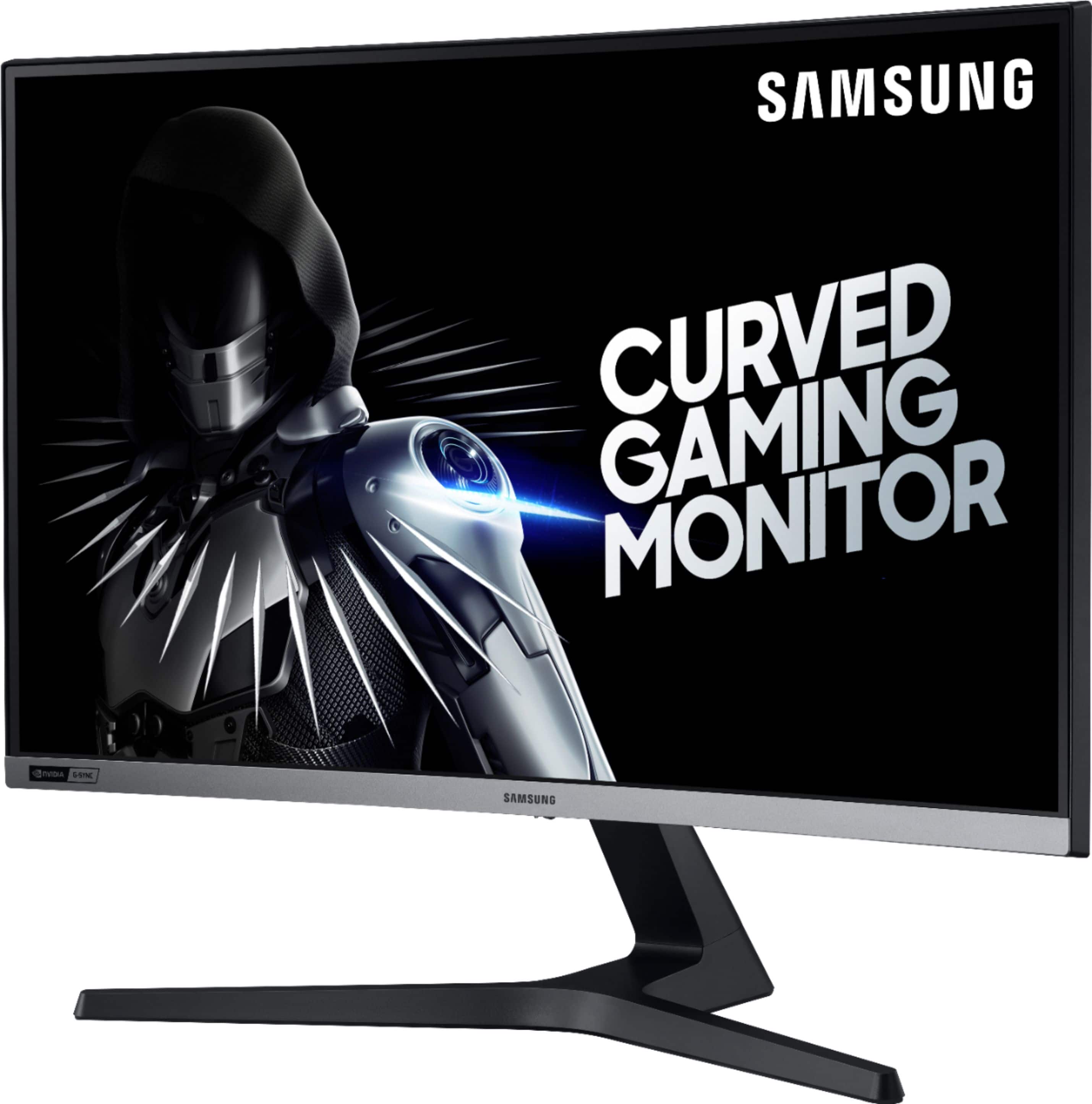 Left. Samsung - 27” Odyssey Gaming CRG5 Series LED Curved 240Hz FHD Monitor with G-SYNC Compatibility - Dark Blue/Gray.