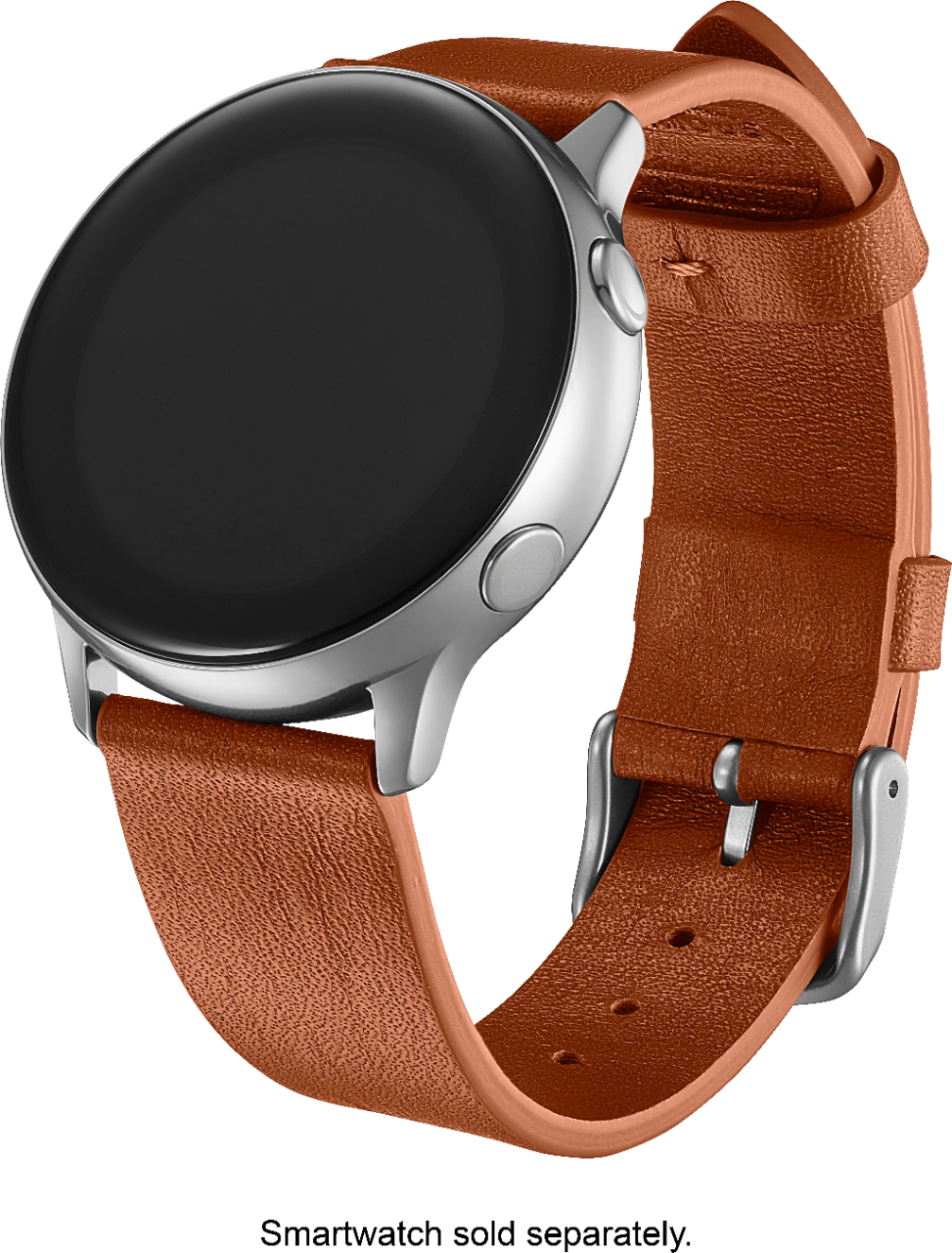 Left View: Platinum™ - Leather Watch Band for Samsung Galaxy Watch, Galaxy Watch3, Galaxy Watch4, Galaxy Active, and Galaxy Active 2 - Copper