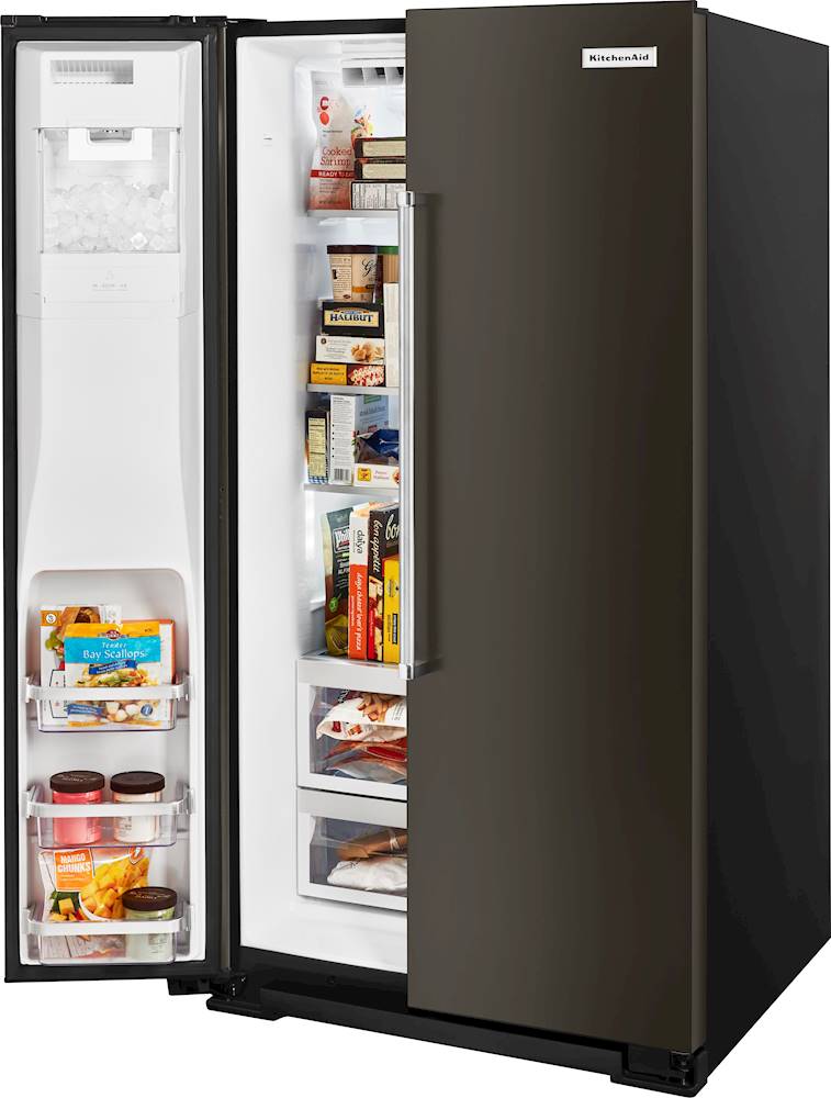 20 Cu. Ft. KitchenAid Counter Depth Side-by-Side Refrigerator Black  Stainless - KRSF705HBS